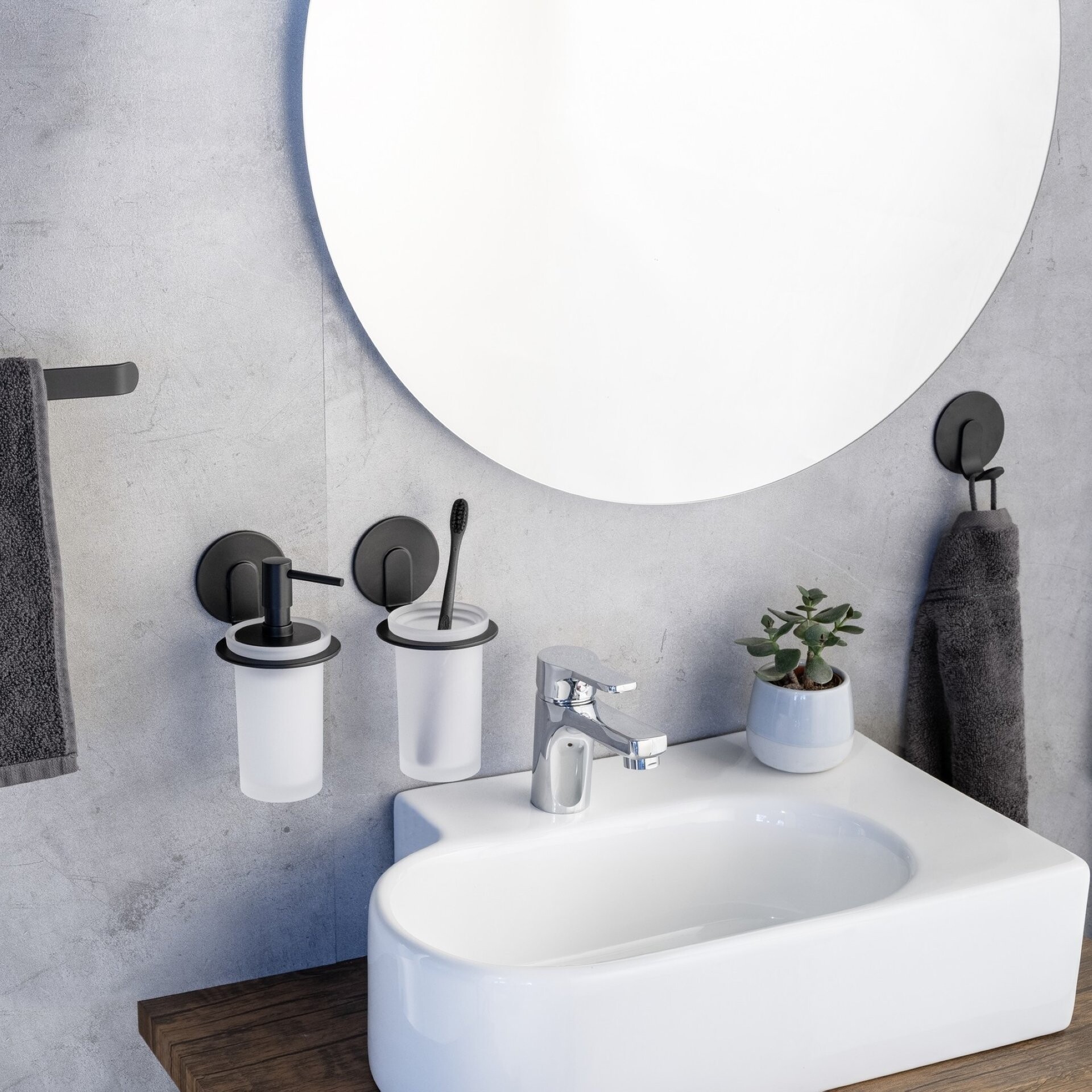 WENKO BIVIO Seifenspender 150 ml, Schwarz matt, Turbo Loc