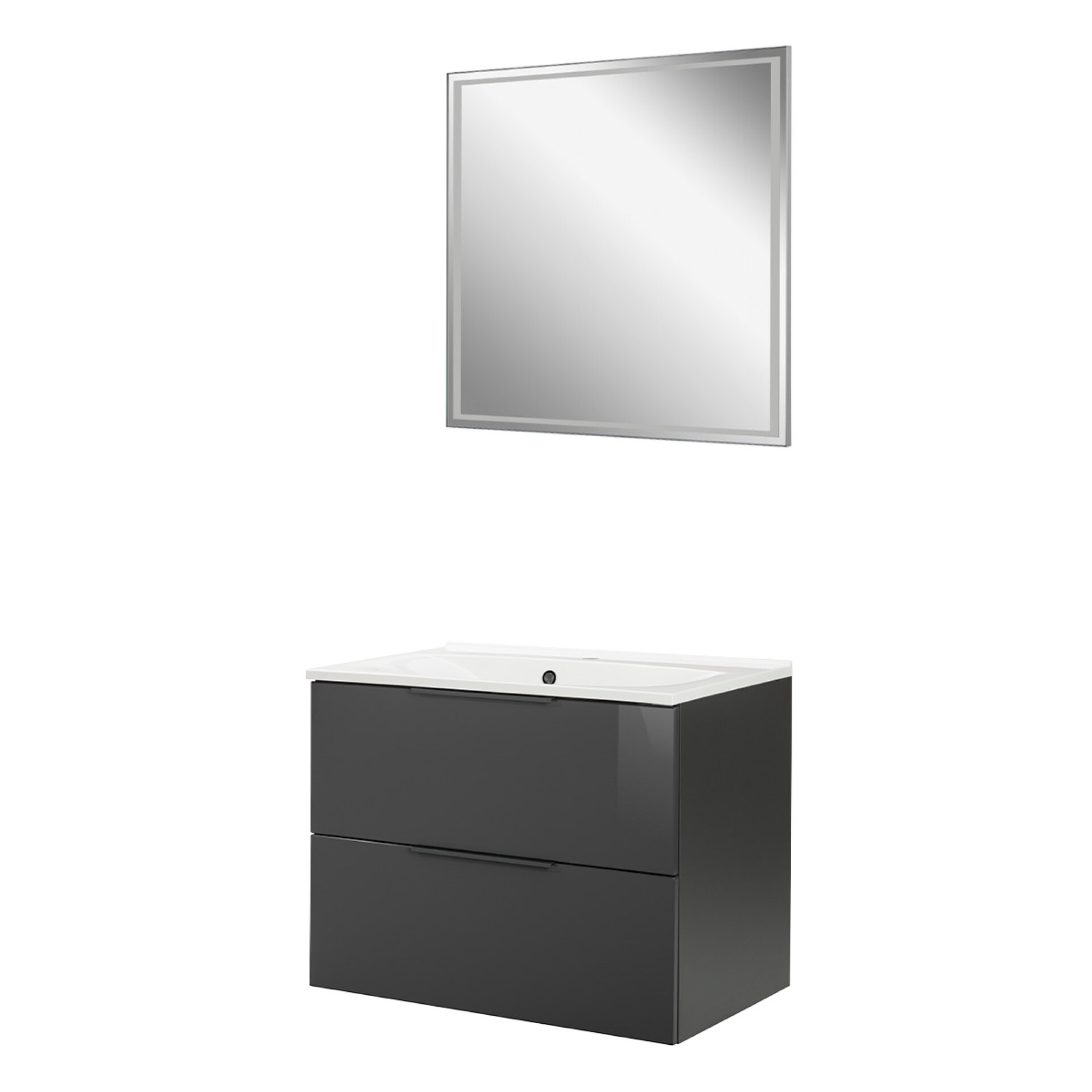 Fackelmann LUNA Badmöbel Set 3-teilig, 80 cm breit, Anthrazit, Gussmarmor, LED Spiegel Fackelmann LUNA Badmöbel Set 3-teilig, 80 cm breit, Anthrazit, Gussmarmor, LED Spiegel