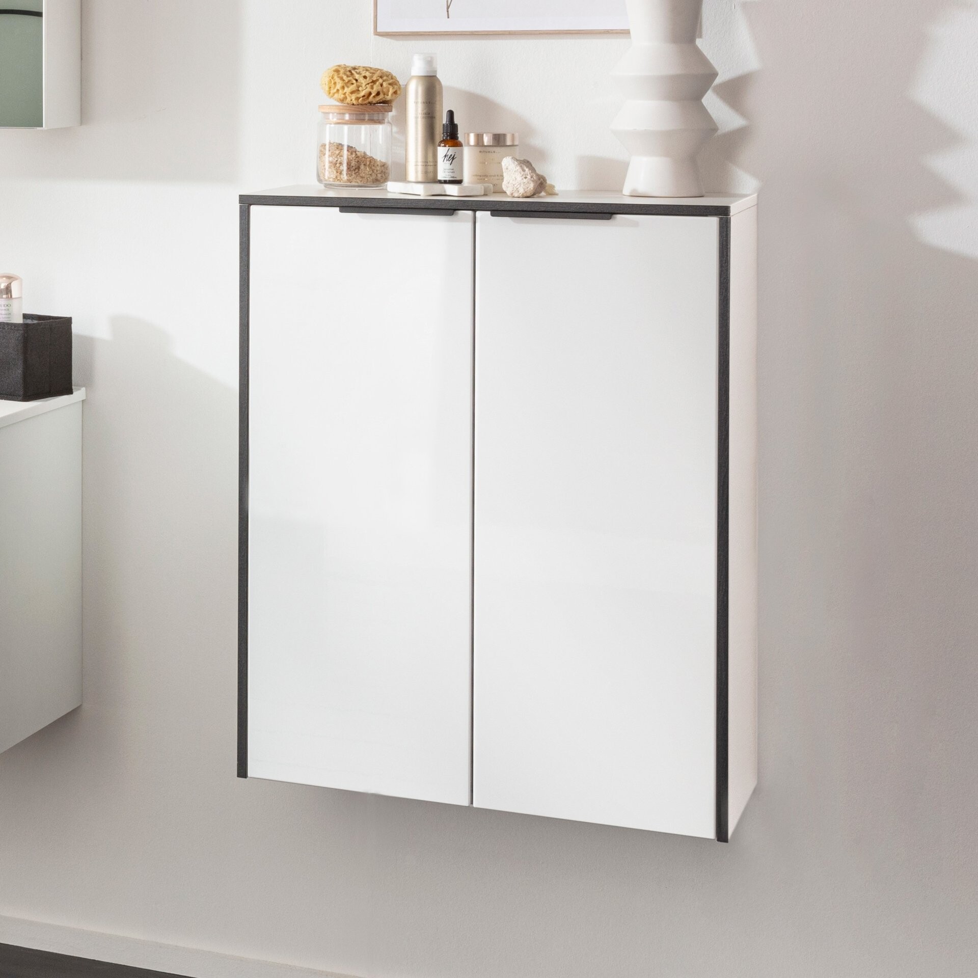 FACKELMANN FLAIR Doppel Midischrank 63 cm breit, Weiß/Anthrazit