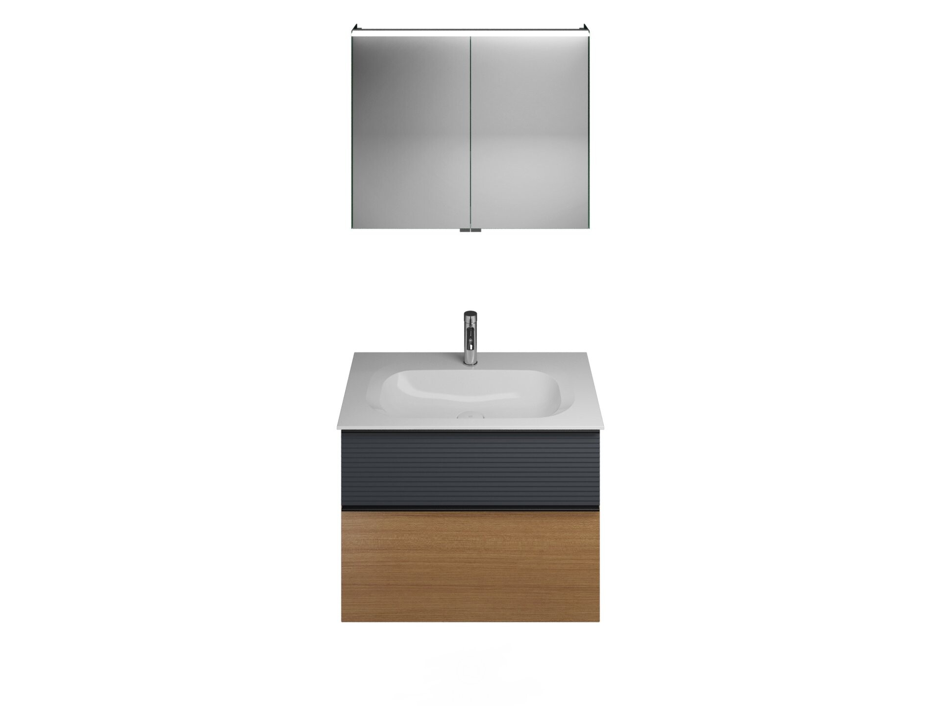 Burgbad FIUMO Waschtisch Set mit Spiegelschrank 82 cm breit, Anthrazit/Braun, Waschbecken Gussmarmor Weiß Burgbad FIUMO Waschtisch Set mit Spiegelschrank 82 cm breit, Anthrazit/Braun, Waschbecken Gussmarmor Weiß