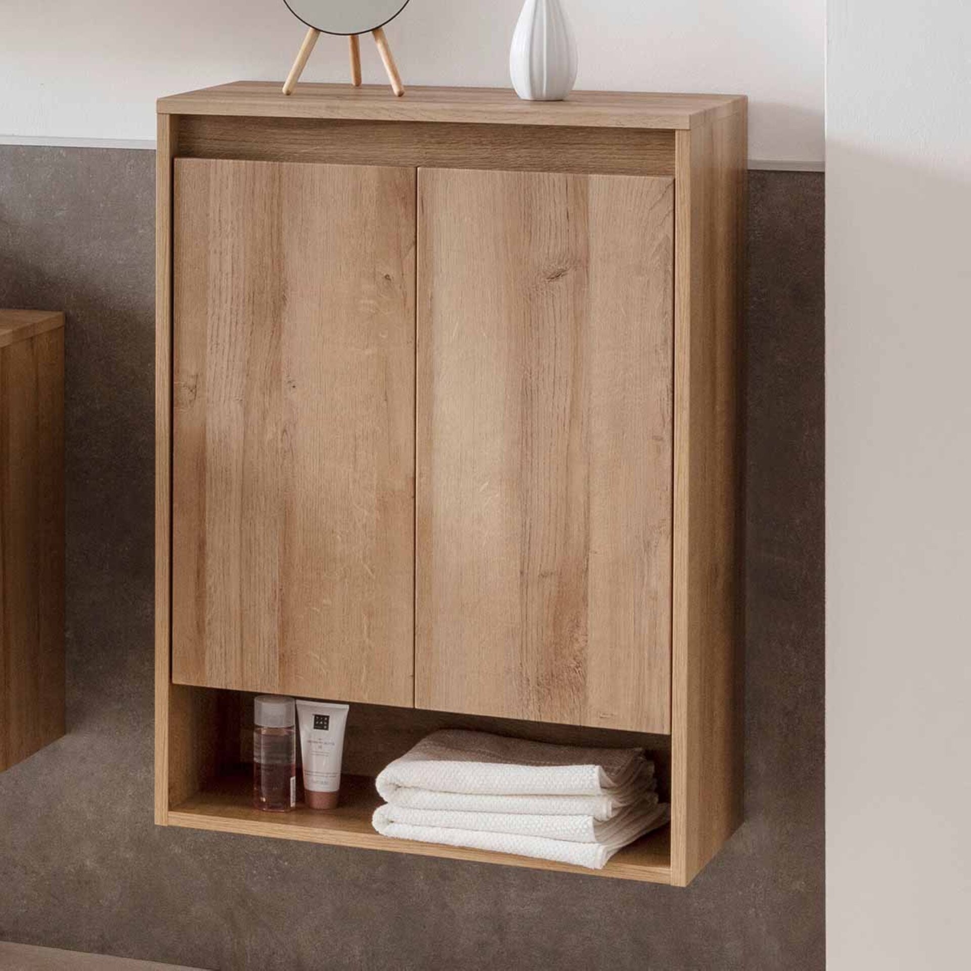 Fackelmann NATURA Doppel Midischrank 60,5 cm breit, Braun hell Fackelmann NATURA Doppel Midischrank 60,5 cm breit, Braun hell