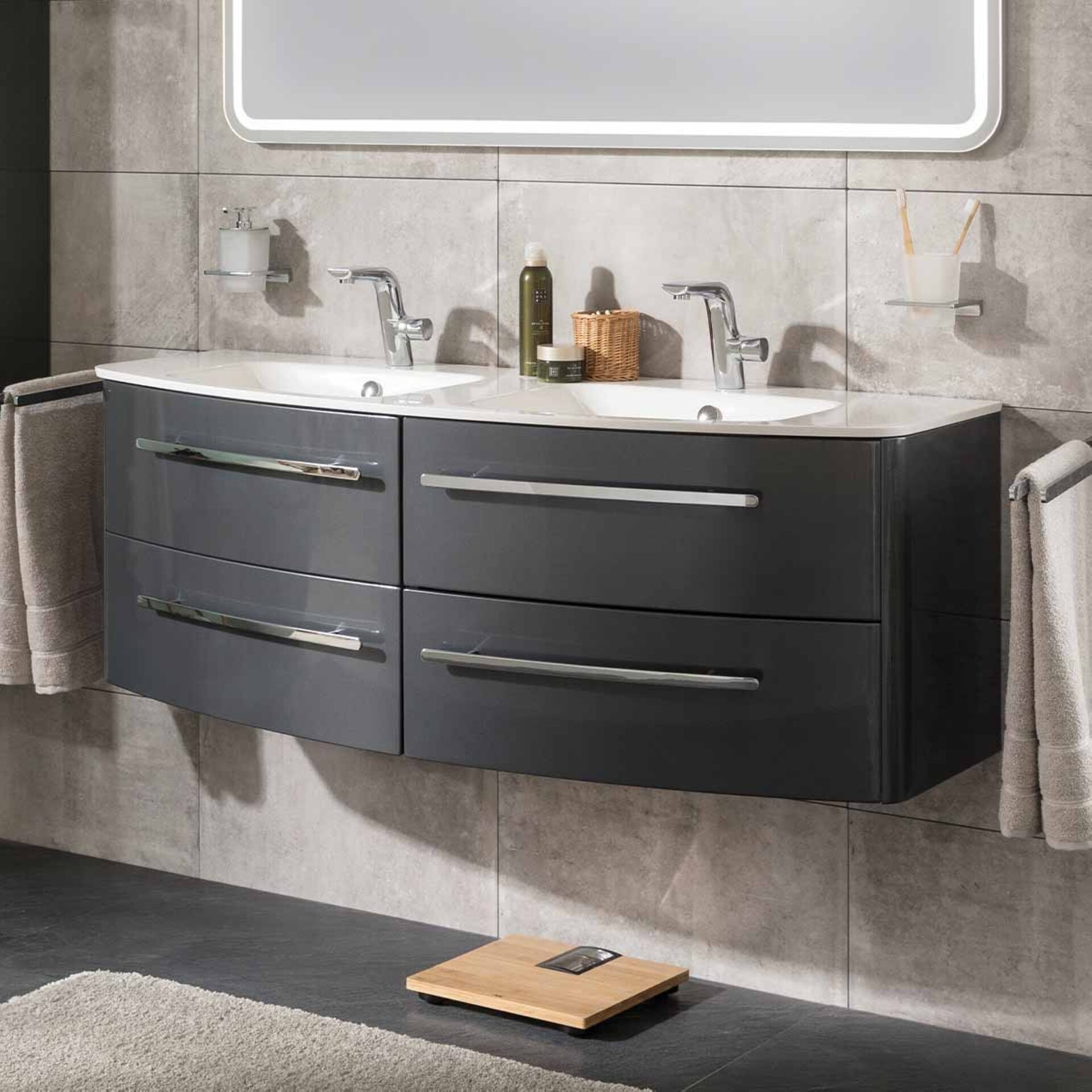 Lanzet CLASSICO Badmöbel Set 2-teilig, Doppel-Waschtisch 140 cm breit, Anthrazit, Weiß Lanzet CLASSICO Badmöbel Set 2-teilig, Doppel-Waschtisch 140 cm breit, Anthrazit, Weiß