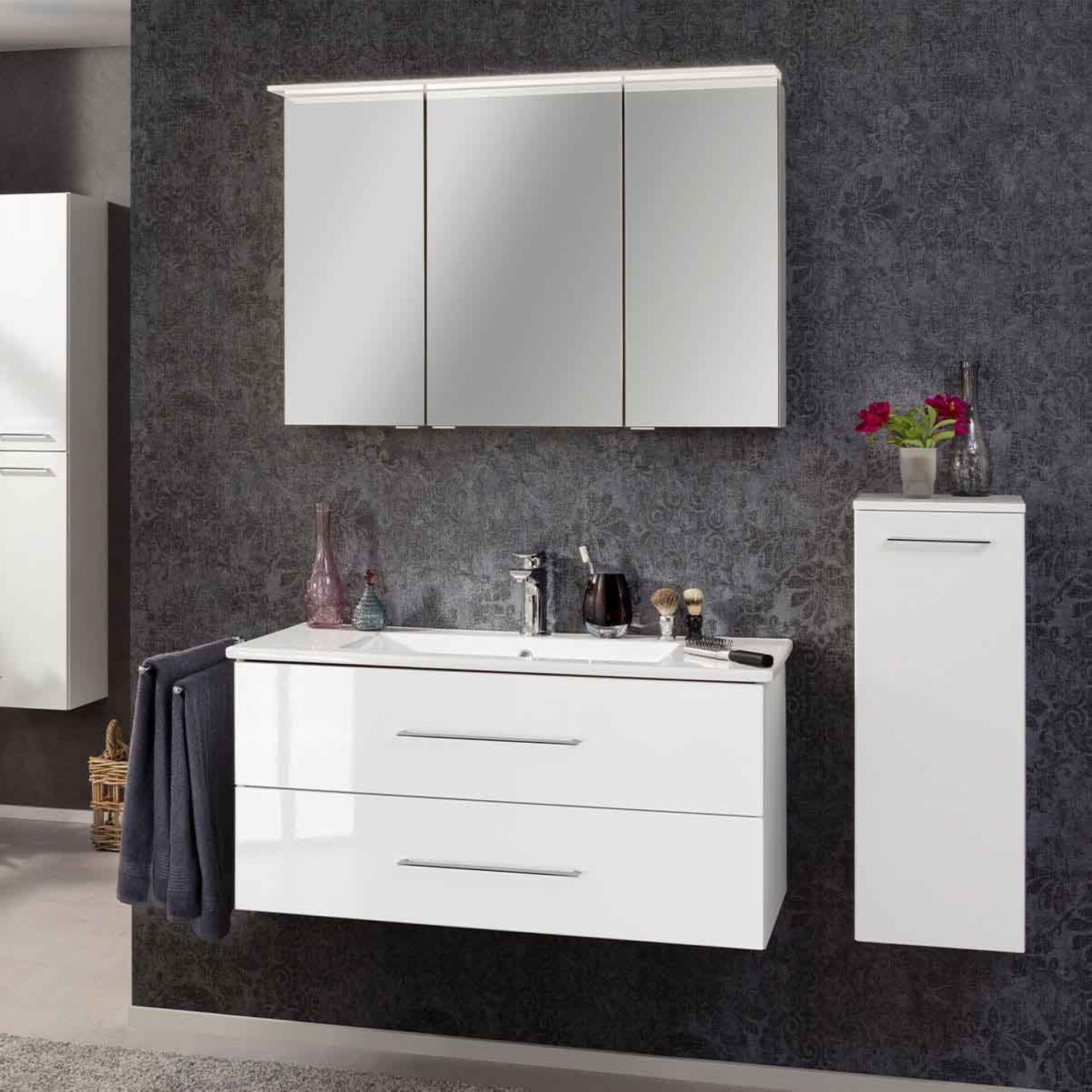 FACKELMANN B.PERFEKT Waschtisch Set mit Spiegelschrank 103 cm breit, Weiß, Waschbecken Keramik Weiß FACKELMANN B.PERFEKT Waschtisch Set mit Spiegelschrank 103 cm breit, Weiß, Waschbecken Keramik Weiß
