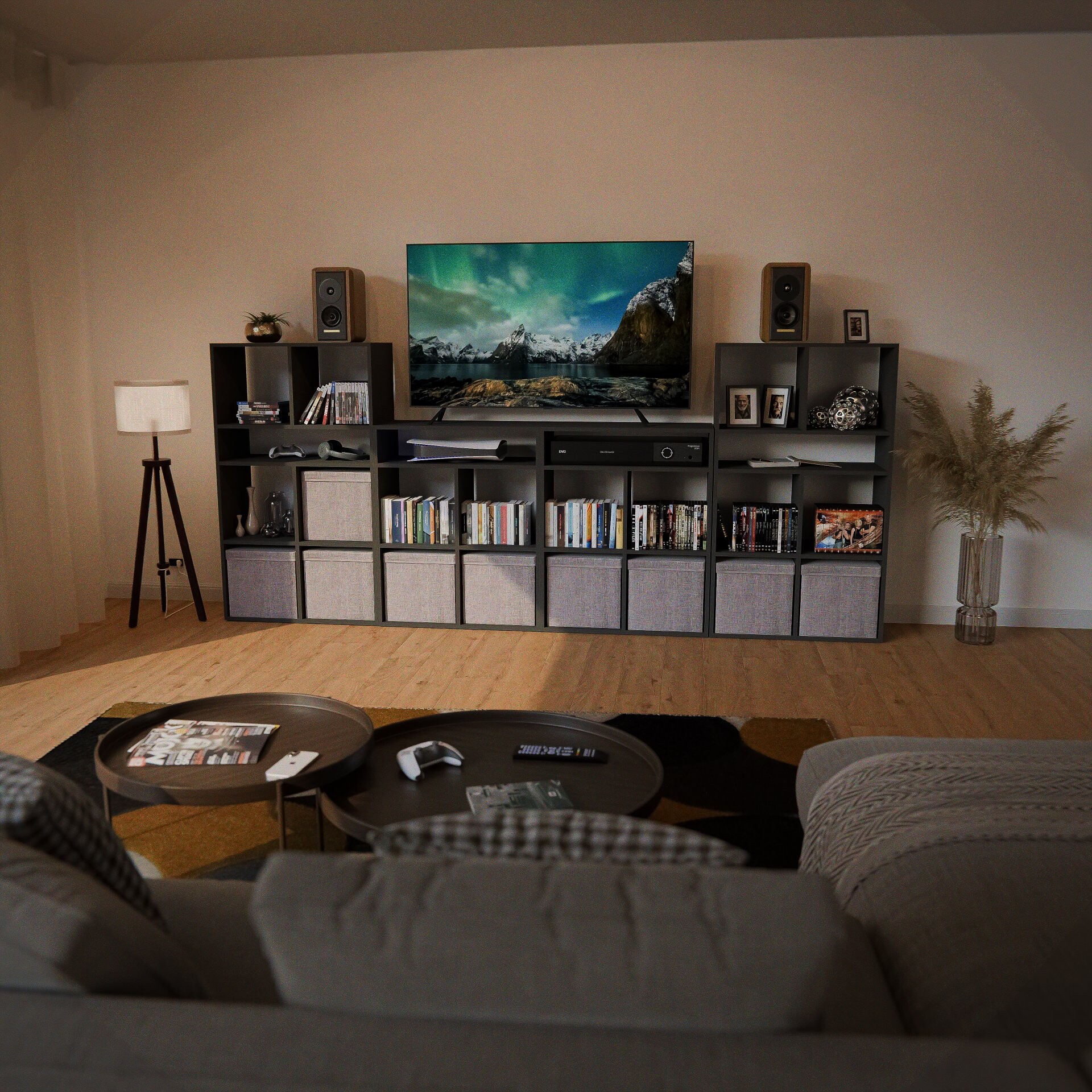 BADEDU WARD Regal 72 cm breit, Anthrazit, 7 Fächer