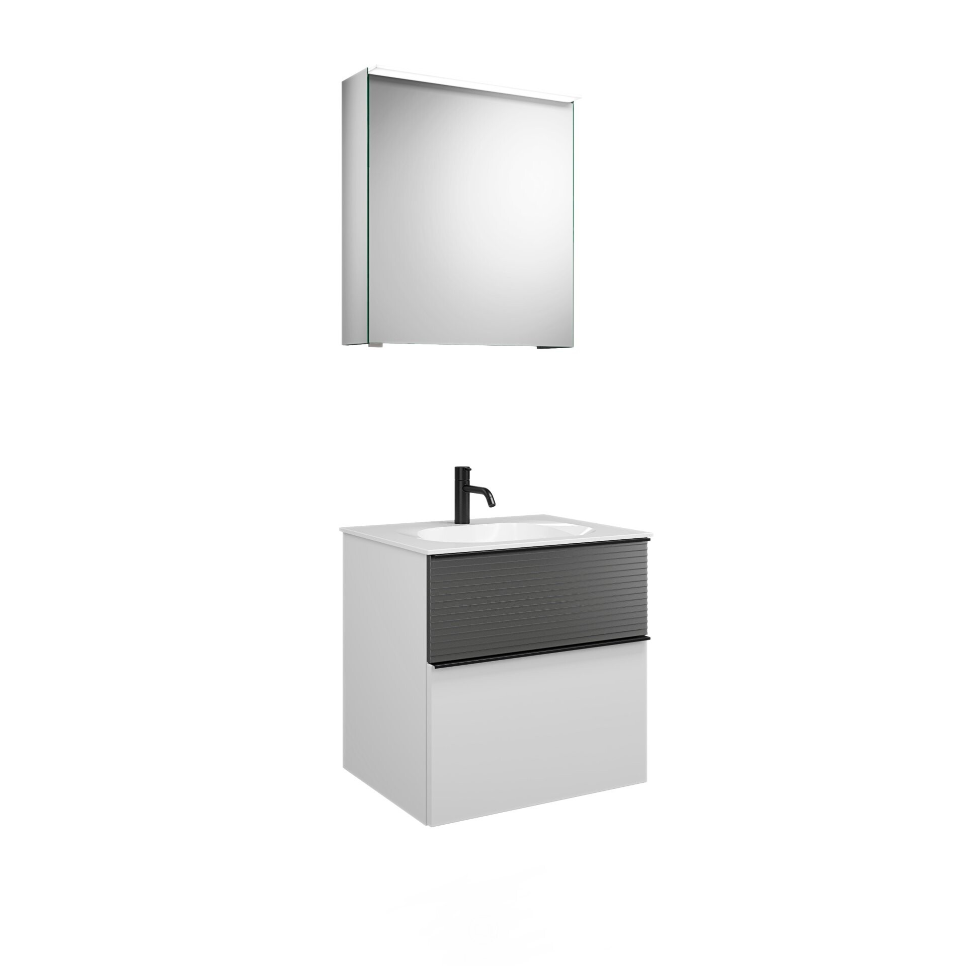 Burgbad FIUMO Waschtisch Set mit Spiegelschrank 62 cm breit, Anthrazit/Weiß, Waschbecken Gussmarmor Weiß, Anschlag rechts Burgbad FIUMO Waschtisch Set mit Spiegelschrank 62 cm breit, Anthrazit/Weiß, Waschbecken Gussmarmor Weiß, Anschlag rechts
