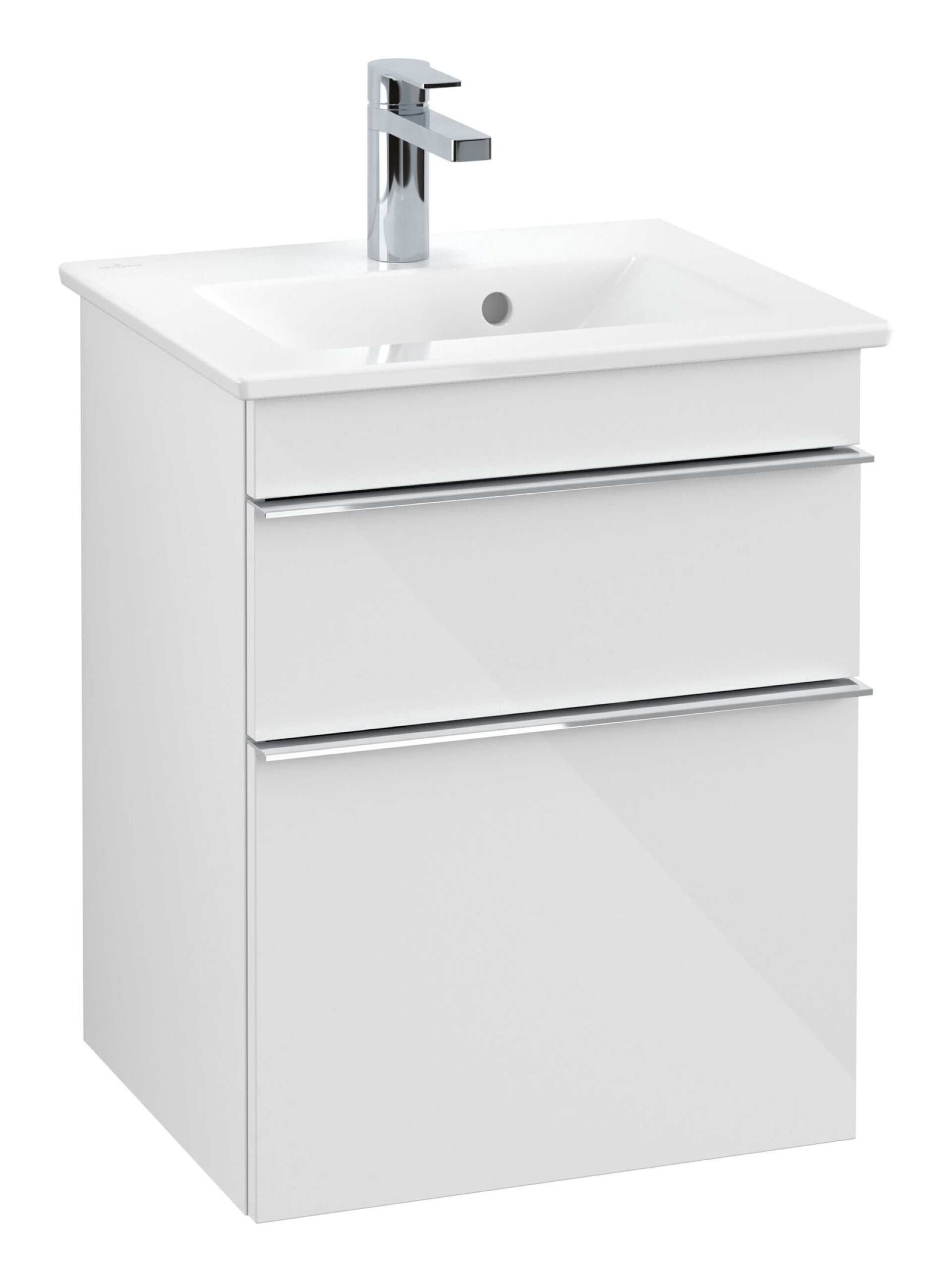 VILLEROY & BOCH VENTICELLO Waschbeckenunterschrank 46 cm breit, Weiß, Griff Chrom, 2 Schubladen