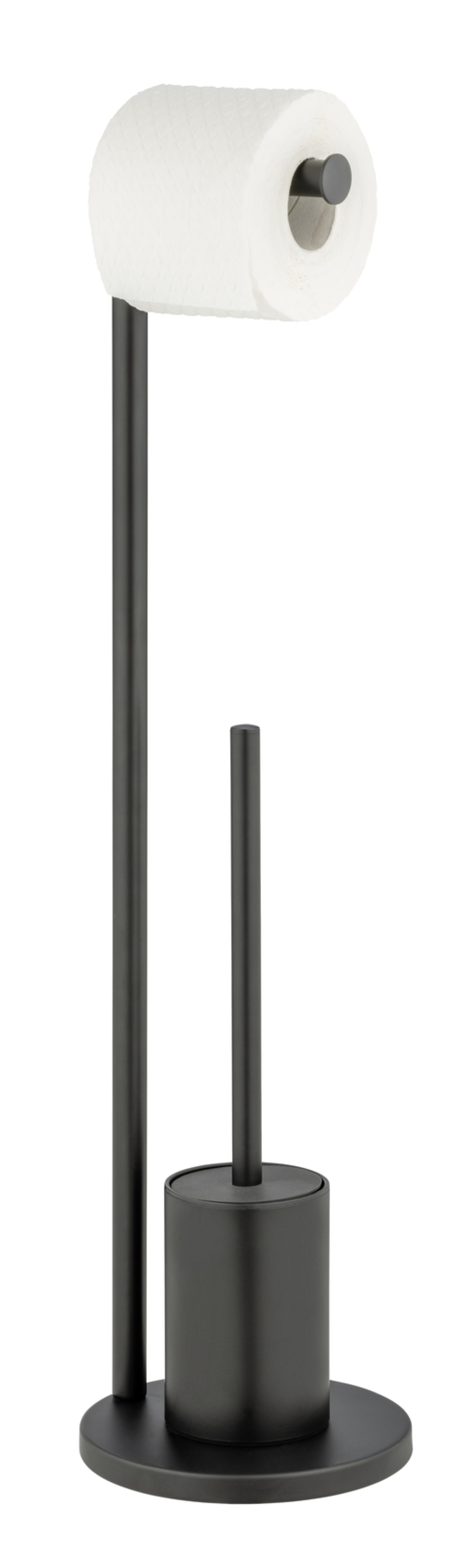 WENKO FERLA WC-Garnitur, Schwarz, mit Toilettenpapierhalter, stehend