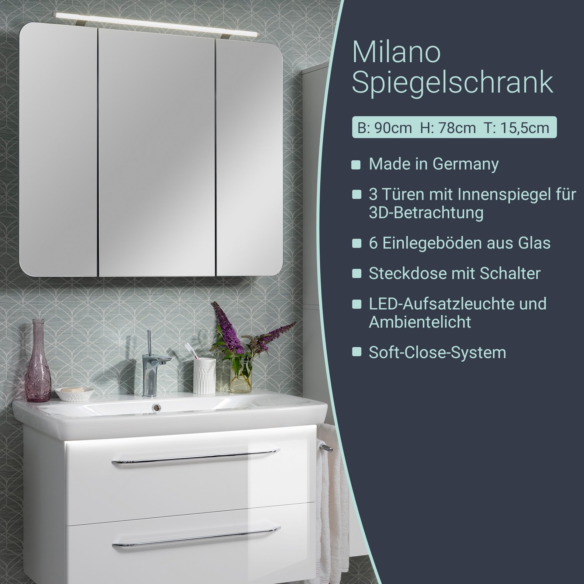Fackelmann MILANO LED Spiegelschrank 90 cm, Weiß Fackelmann MILANO LED Spiegelschrank 90 cm, Weiß