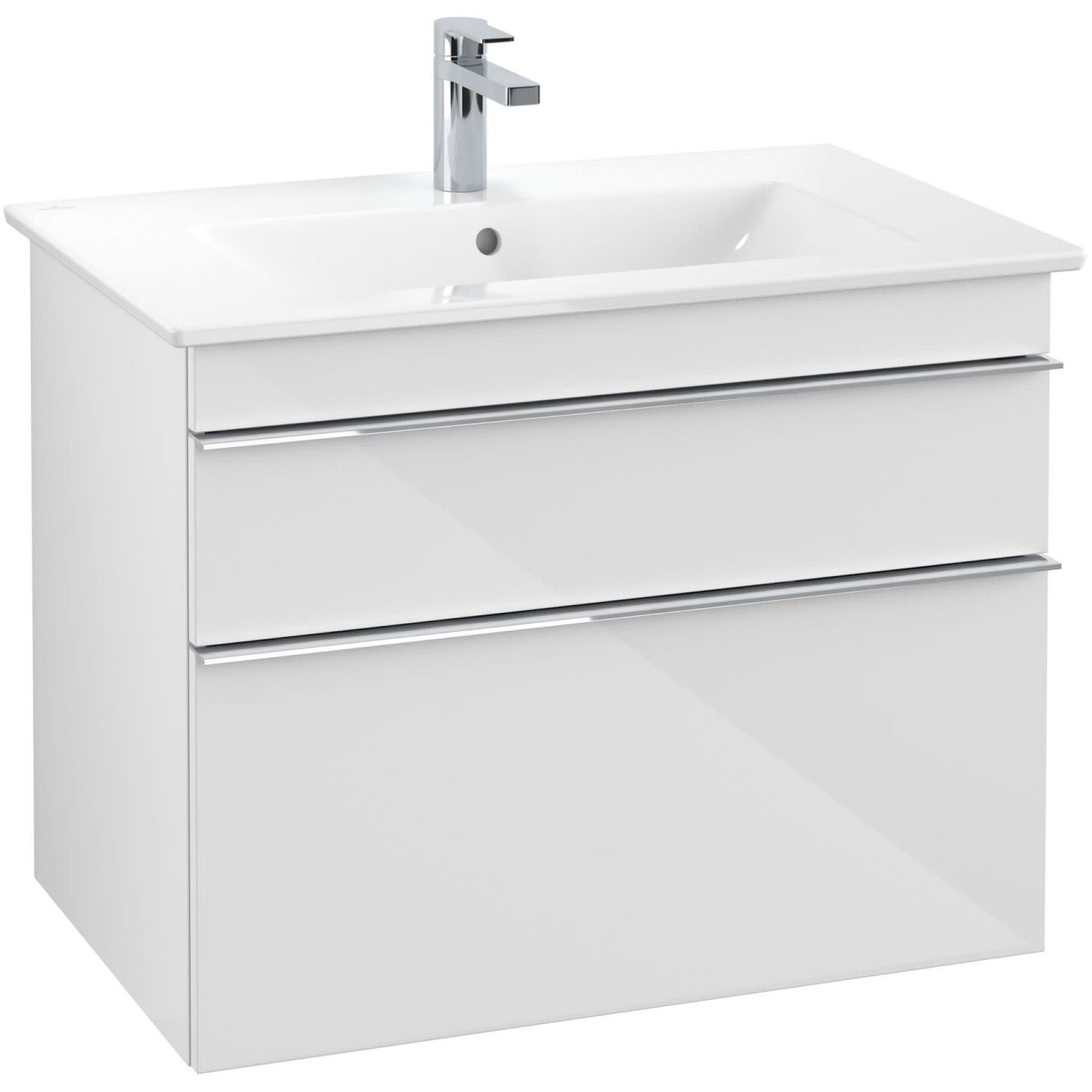 VILLEROY & BOCH VENTICELLO Waschbeckenunterschrank 75 cm breit, Weiß, Griff Chrom, 2 Schubladen