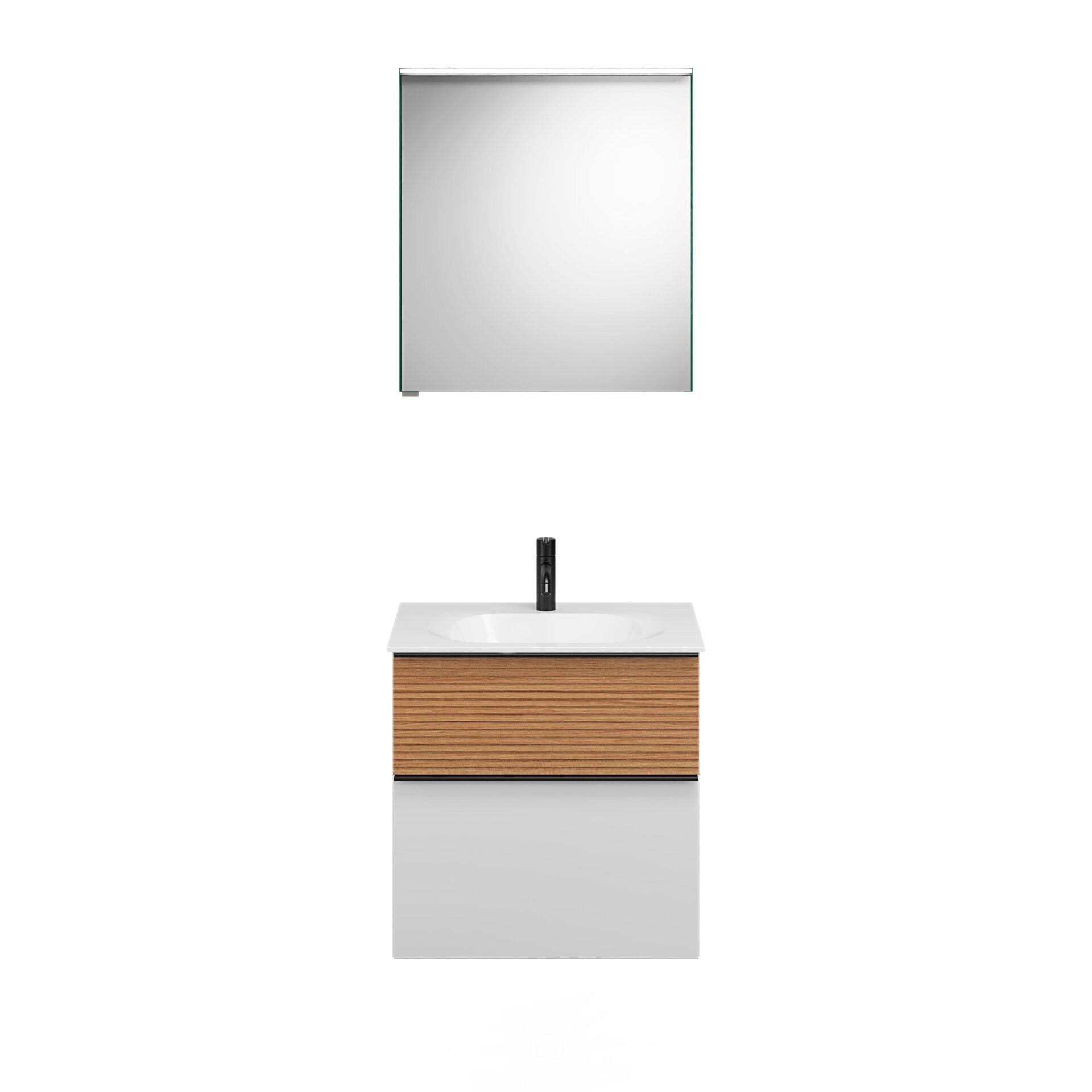 Burgbad FIUMO Waschtisch Set mit Spiegelschrank 62 cm breit, Braun/Weiß, Waschbecken Gussmarmor Weiß, Anschlag rechts Burgbad FIUMO Waschtisch Set mit Spiegelschrank 62 cm breit, Braun/Weiß, Waschbecken Gussmarmor Weiß, Anschlag rechts