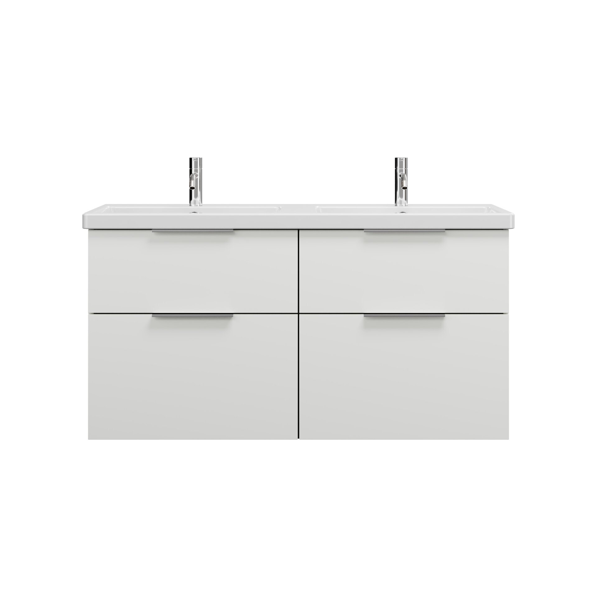 Burgbad EQIO Waschbecken mit Unterschrank 123 cm breit, Weiß Hochglanz, Doppelwaschbecken Keramik Weiß, 4 Schubladen Burgbad EQIO Waschbecken mit Unterschrank 123 cm breit, Weiß Hochglanz, Doppelwaschbecken Keramik Weiß, 4 Schubladen