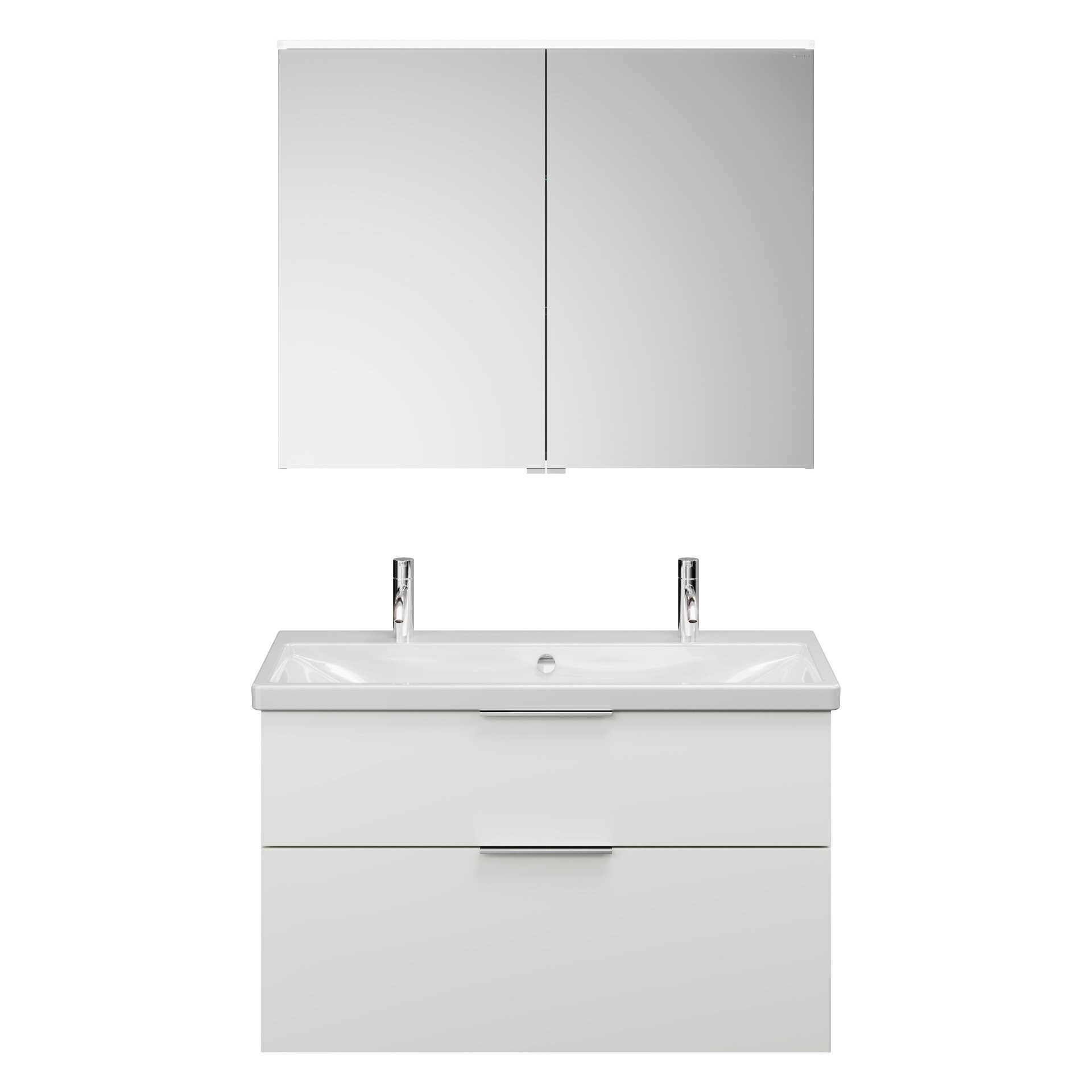 Burgbad EQIO Waschtisch Set mit Spiegelschrank 103 cm breit, Weiß Hochglanz, Doppelwaschbecken Keramik Weiß Burgbad EQIO Waschtisch Set mit Spiegelschrank 103 cm breit, Weiß Hochglanz, Doppelwaschbecken Keramik Weiß