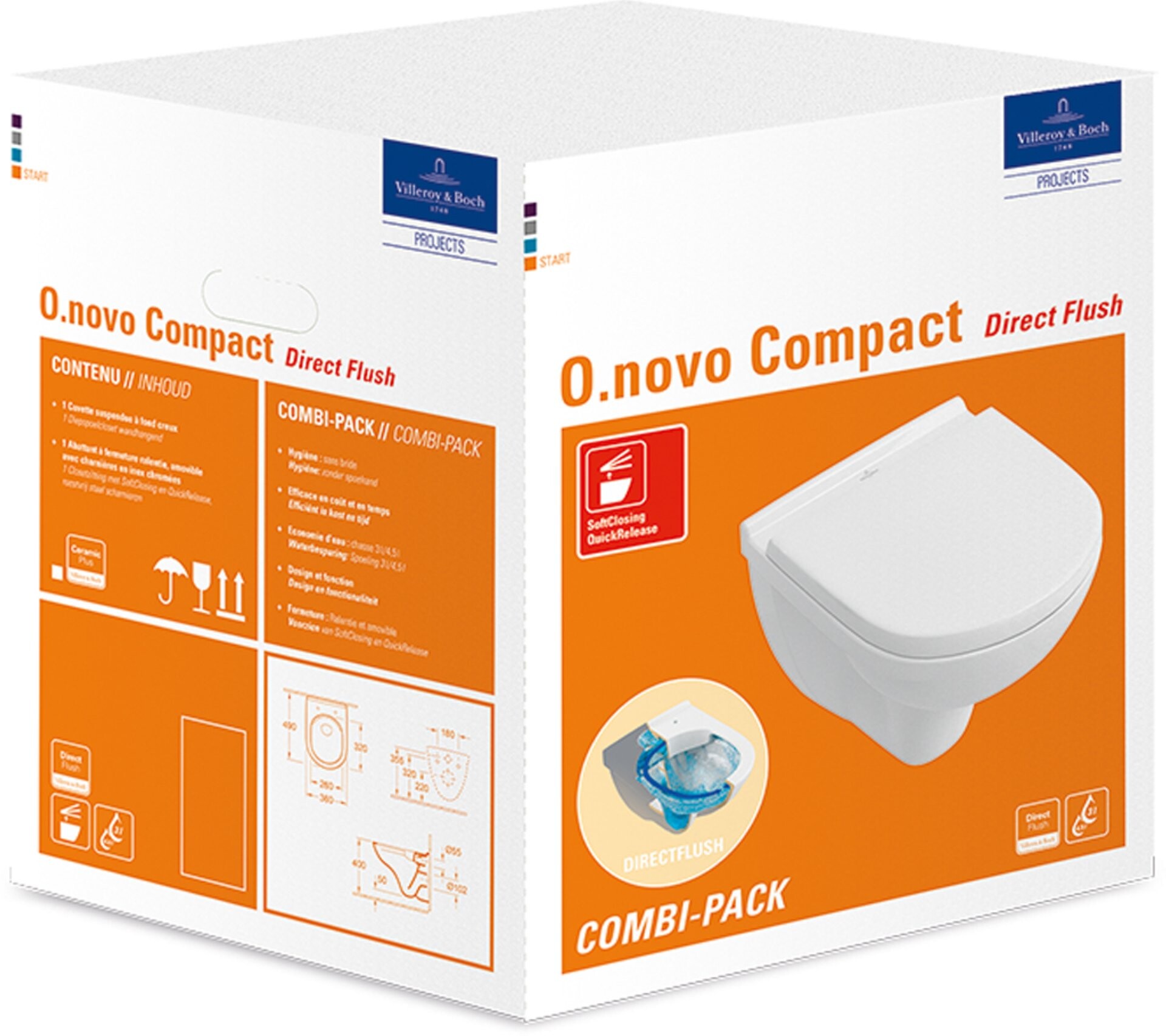 Villeroy & Boch O.NOVO Combi-Pack Compact mit Tiefspül-WC und WC-Sitz, Weiß