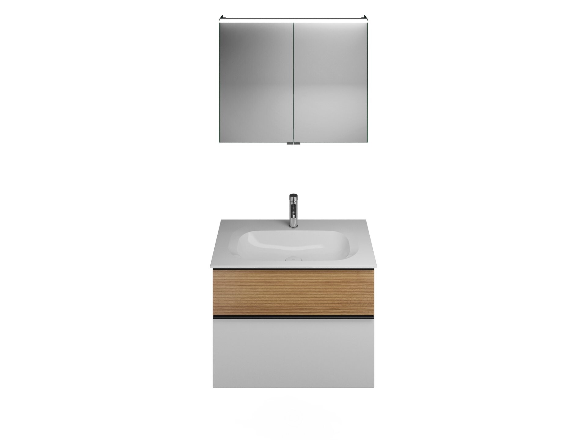 Burgbad FIUMO Waschtisch Set mit Spiegelschrank 82 cm breit, Braun/Weiß, Waschbecken Gussmarmor Weiß Burgbad FIUMO Waschtisch Set mit Spiegelschrank 82 cm breit, Braun/Weiß, Waschbecken Gussmarmor Weiß