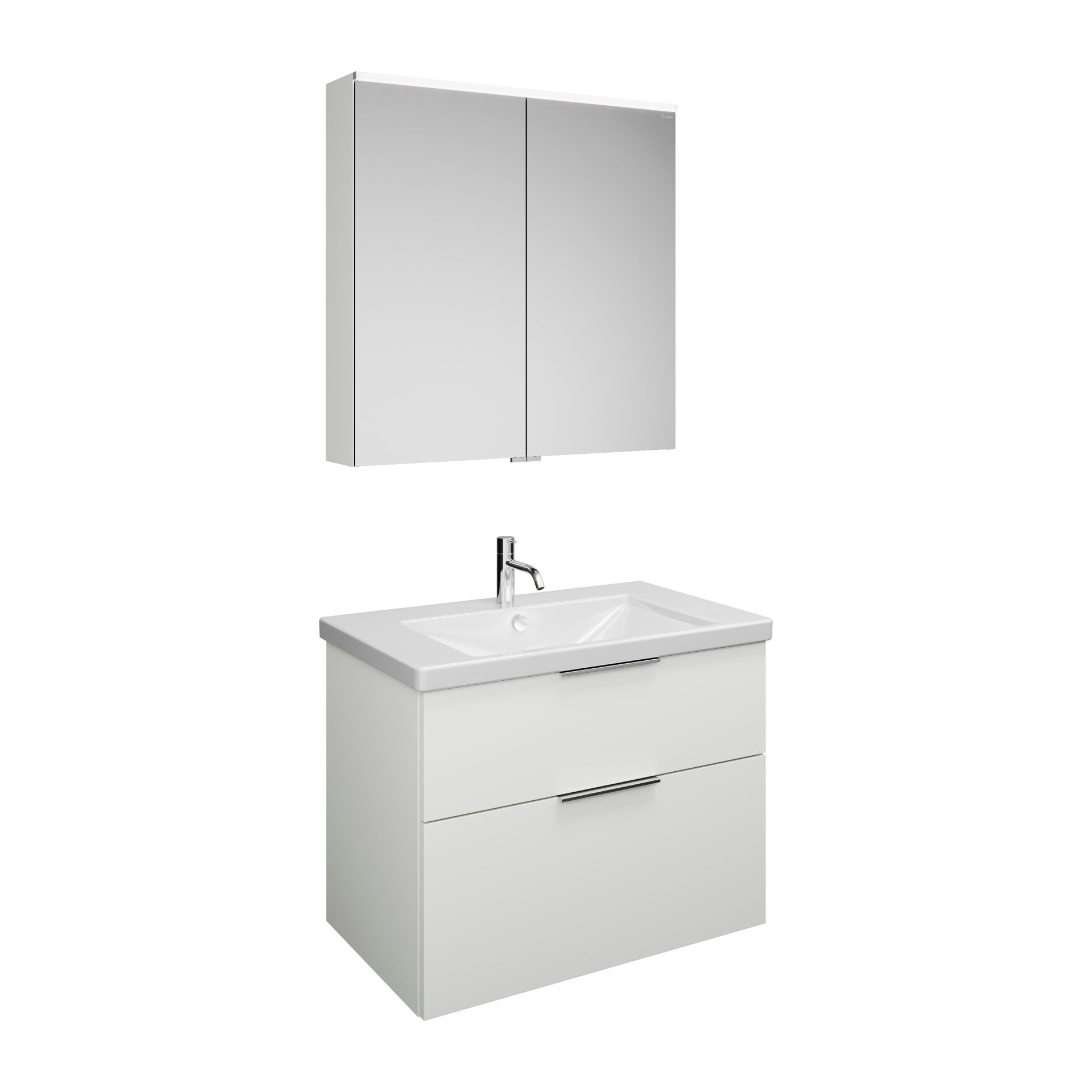 Burgbad EQIO Waschtisch Set mit Spiegelschrank 83 cm breit, Weiß Hochglanz, Waschbecken Keramik Weiß Burgbad EQIO Waschtisch Set mit Spiegelschrank 83 cm breit, Weiß Hochglanz, Waschbecken Keramik Weiß