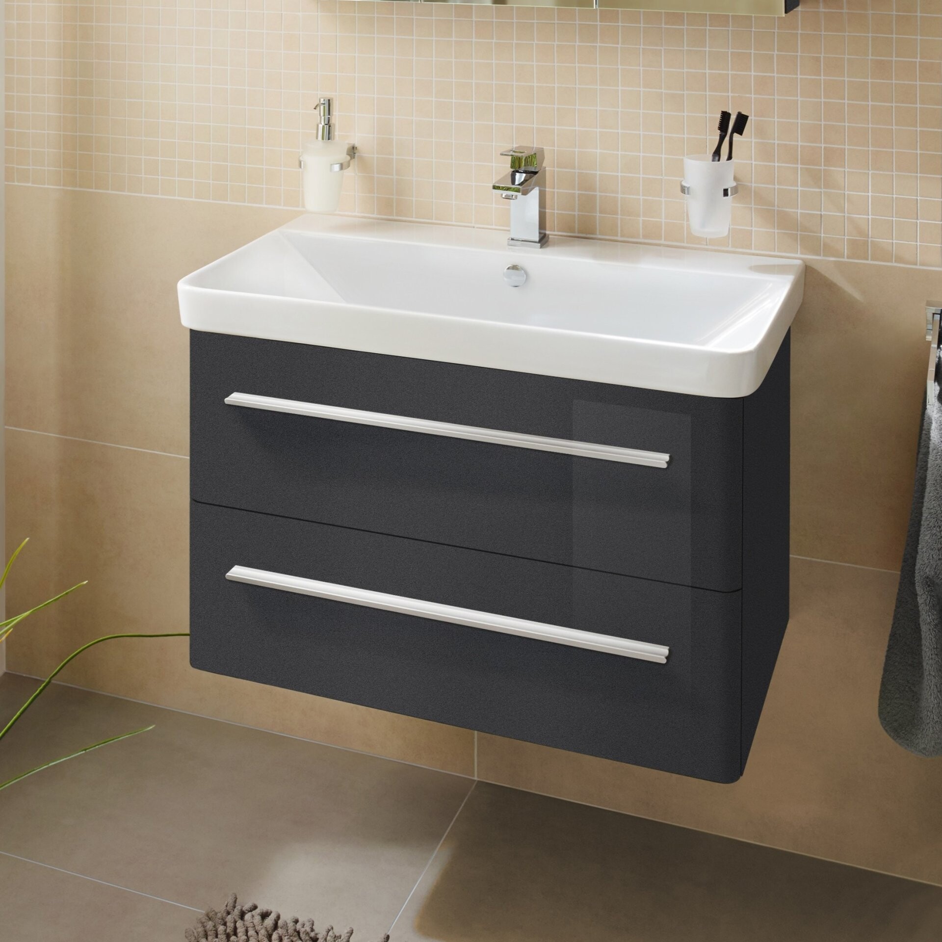 Lanzet K8 Waschtischunterschrank 76 cm Anthrazit Lanzet K8 Waschtischunterschrank 76 cm Anthrazit