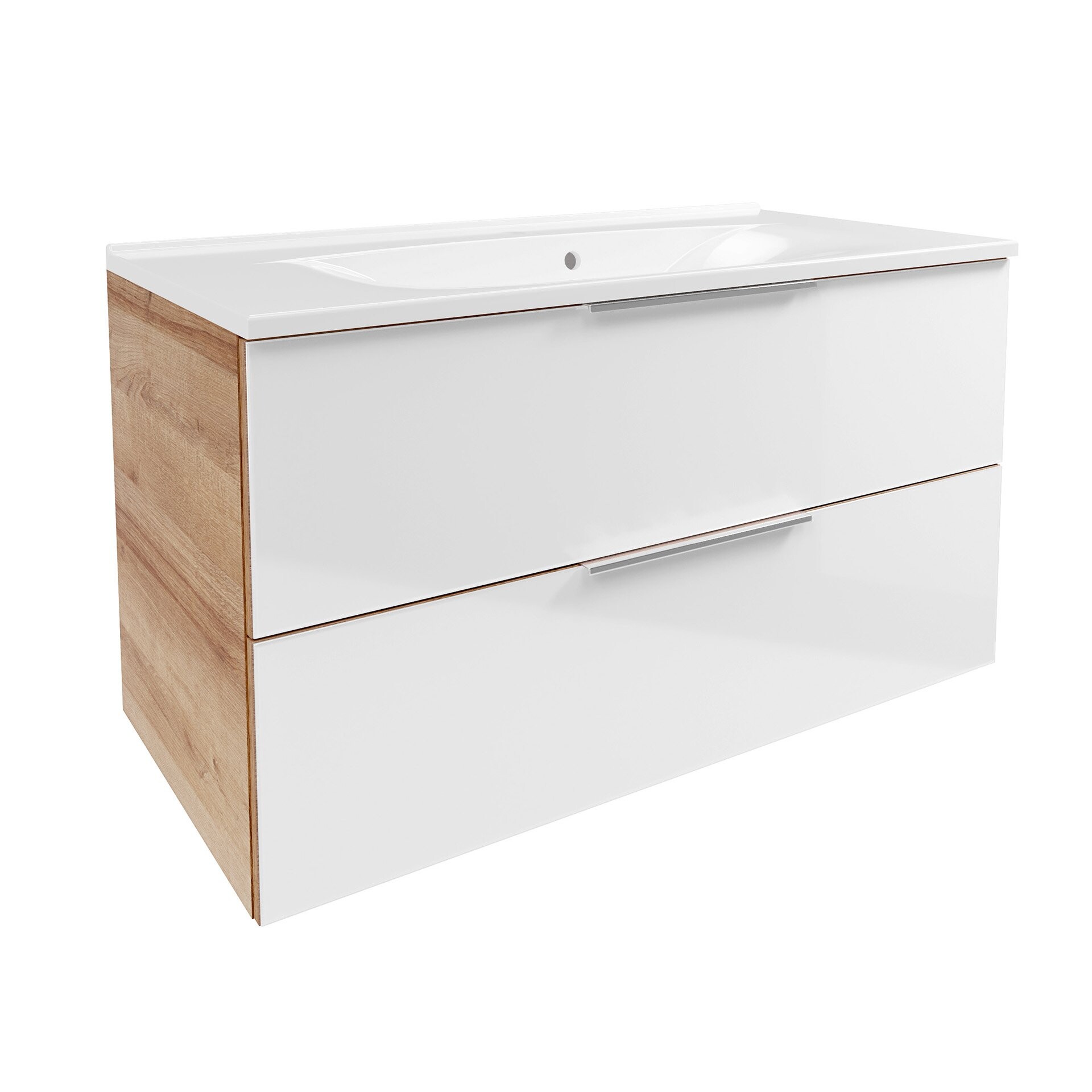 Fackelmann B.BRILLANT Badmöbel Set 2-teilig, 100 cm breit, Weiß Glas/Braun hell, Gussmarmor Fackelmann B.BRILLANT Badmöbel Set 2-teilig, 100 cm breit, Weiß Glas/Braun hell, Gussmarmor