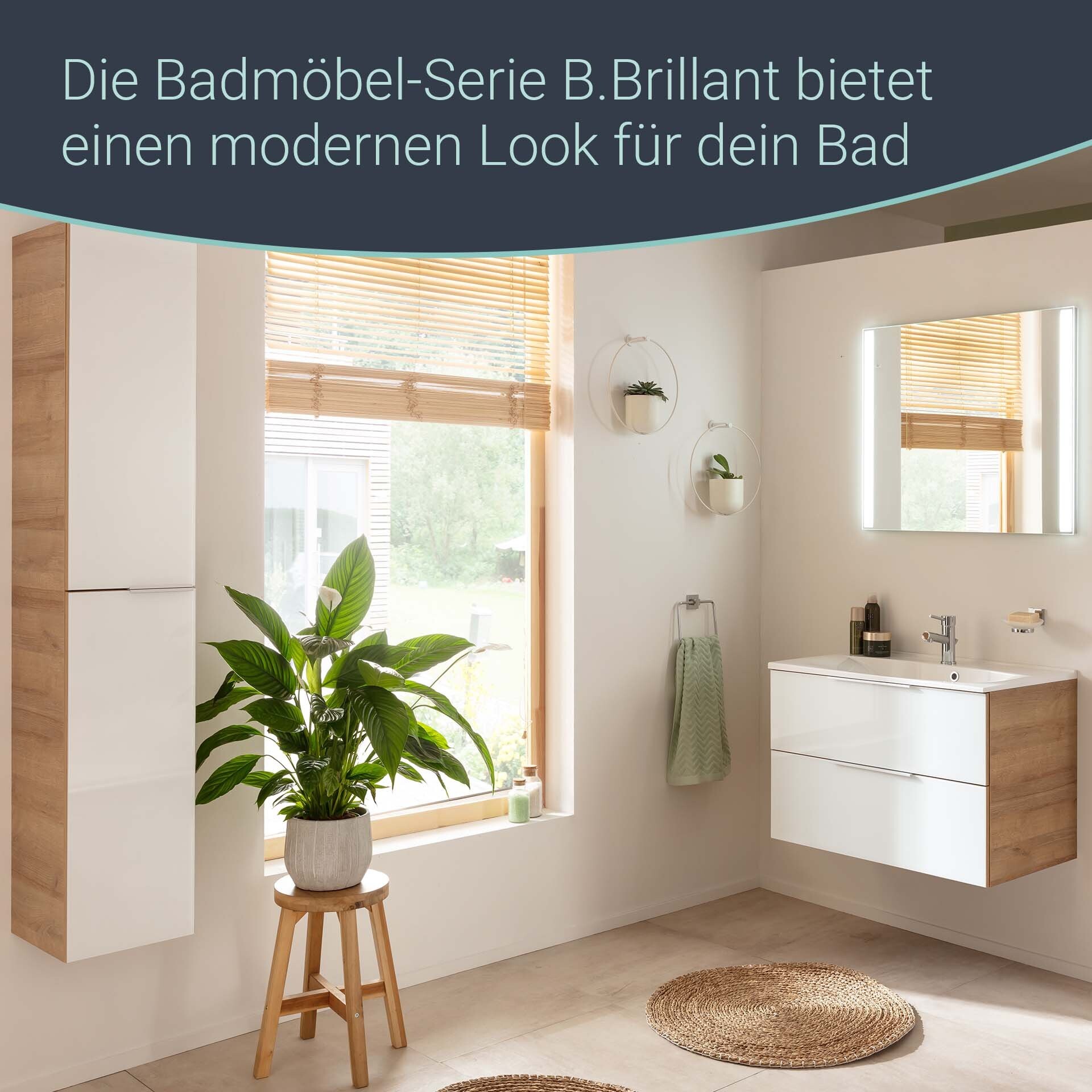 Fackelmann B.BRILLANT Badmöbel Set 2-teilig, 80 cm breit, Weiß Glas/Braun hell, Gussmarmor