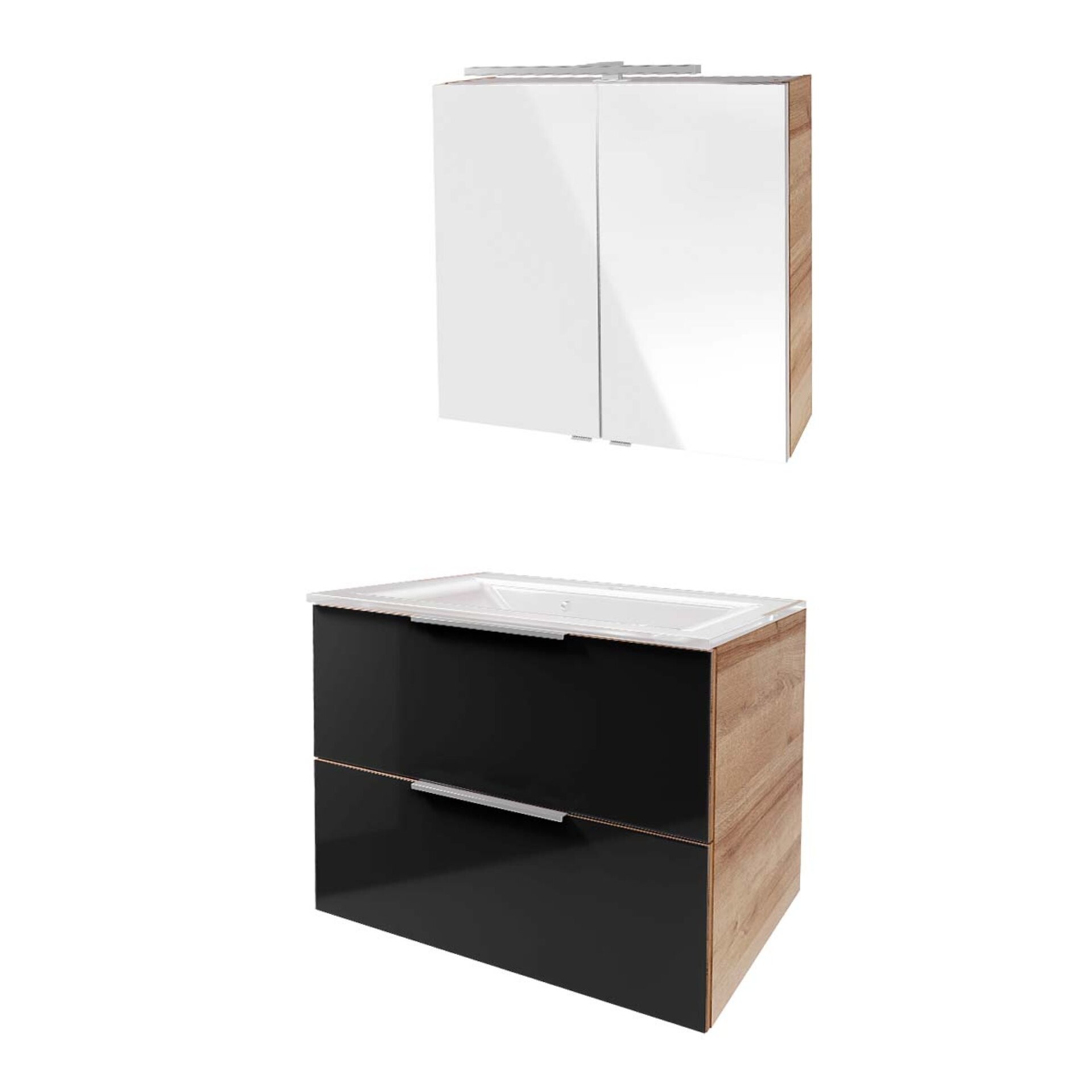 Fackelmann B. BRILLANT Badmöbel Set 3-teilig 80 cm, Anthrazit Glas/Braun, Glas+Spiegelschrank Fackelmann B. BRILLANT Badmöbel Set 3-teilig 80 cm, Anthrazit Glas/Braun, Glas+Spiegelschrank