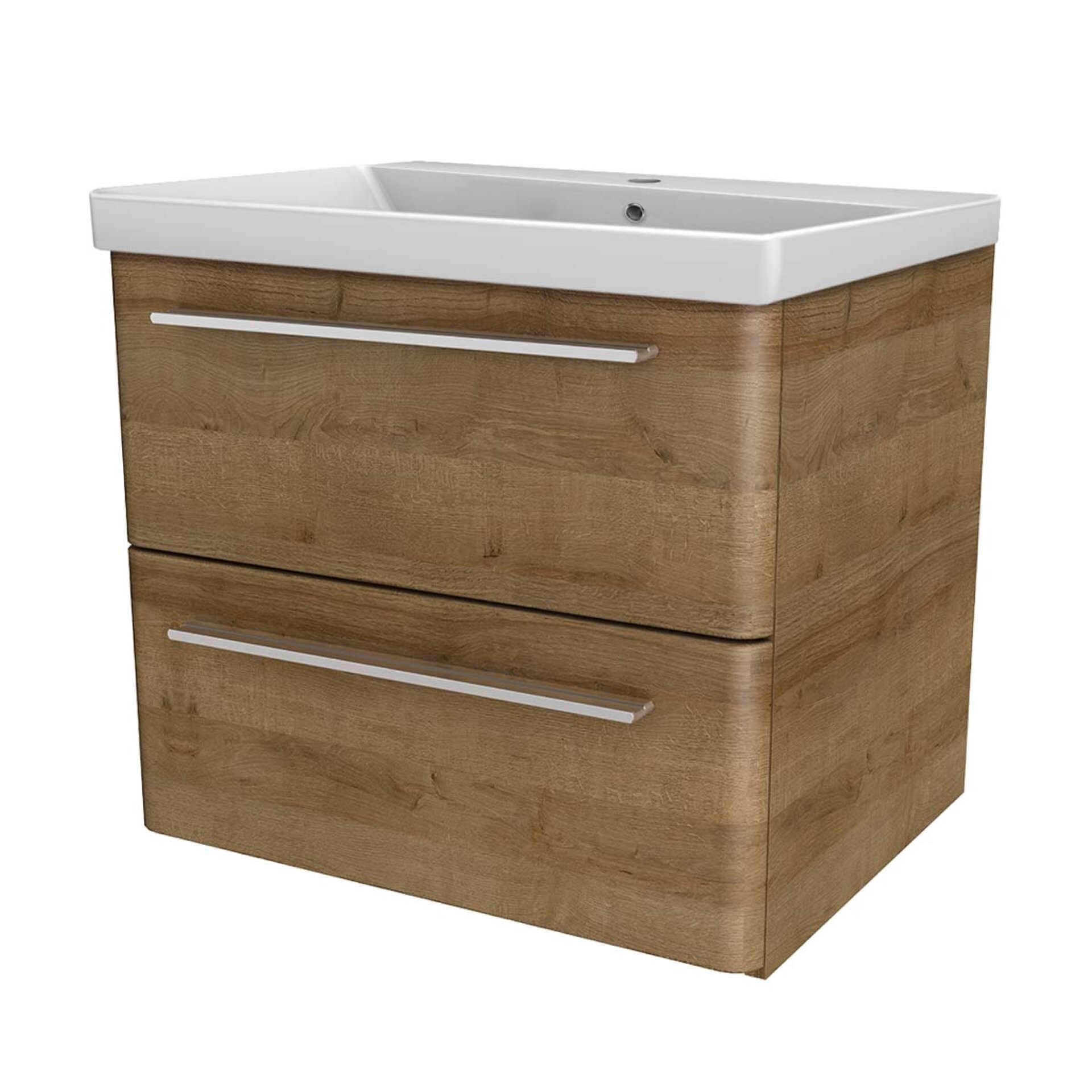 LANZET K8 Waschbecken mit Unterschrank, 60 cm breit, Braun hell, Waschbecken Keramik Weiß LANZET K8 Waschbecken mit Unterschrank, 60 cm breit, Braun hell, Waschbecken Keramik Weiß