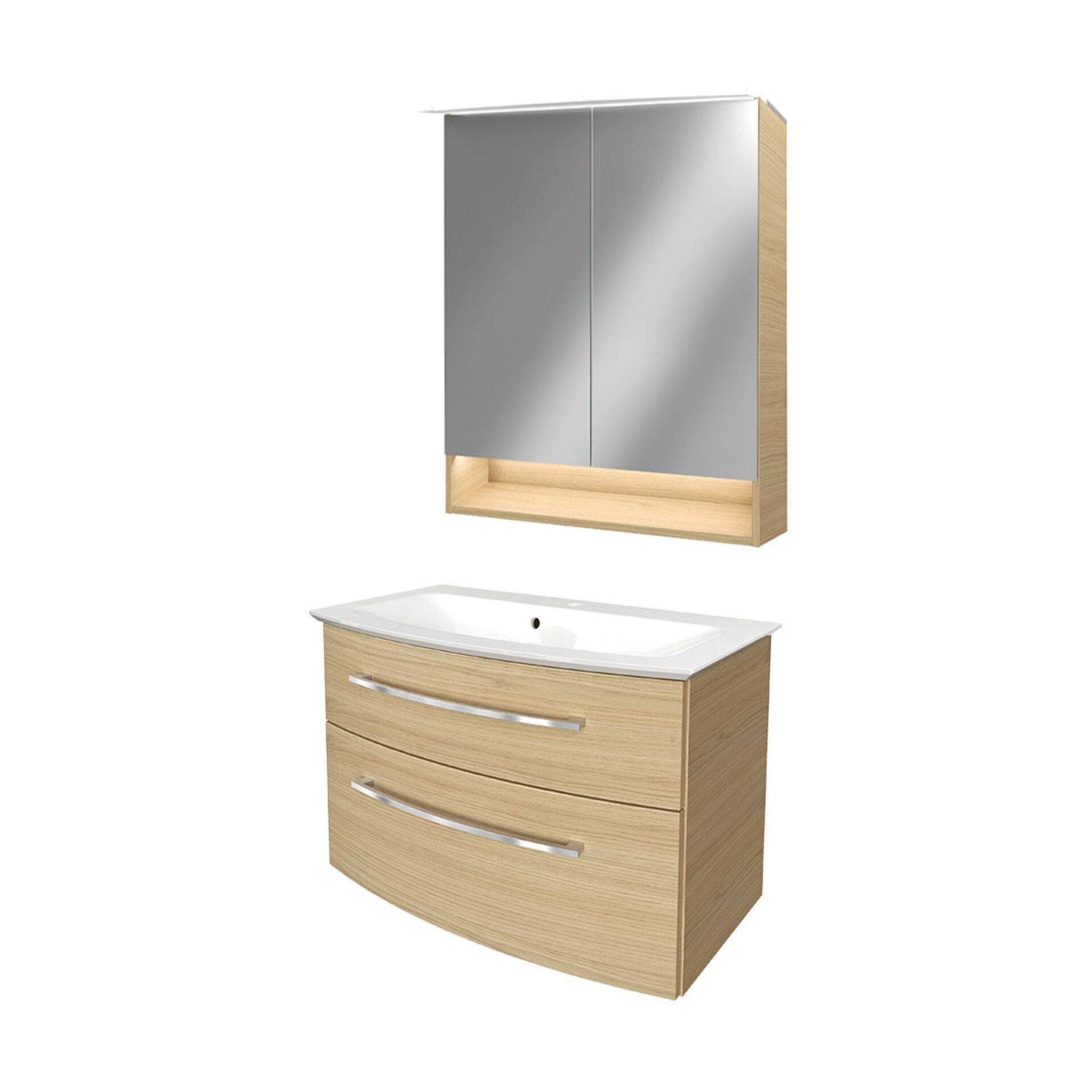 Fackelmann B.STYLE Badmöbel Set 3-teilig, 83 cm, Braun + LED-Spiegelschrank