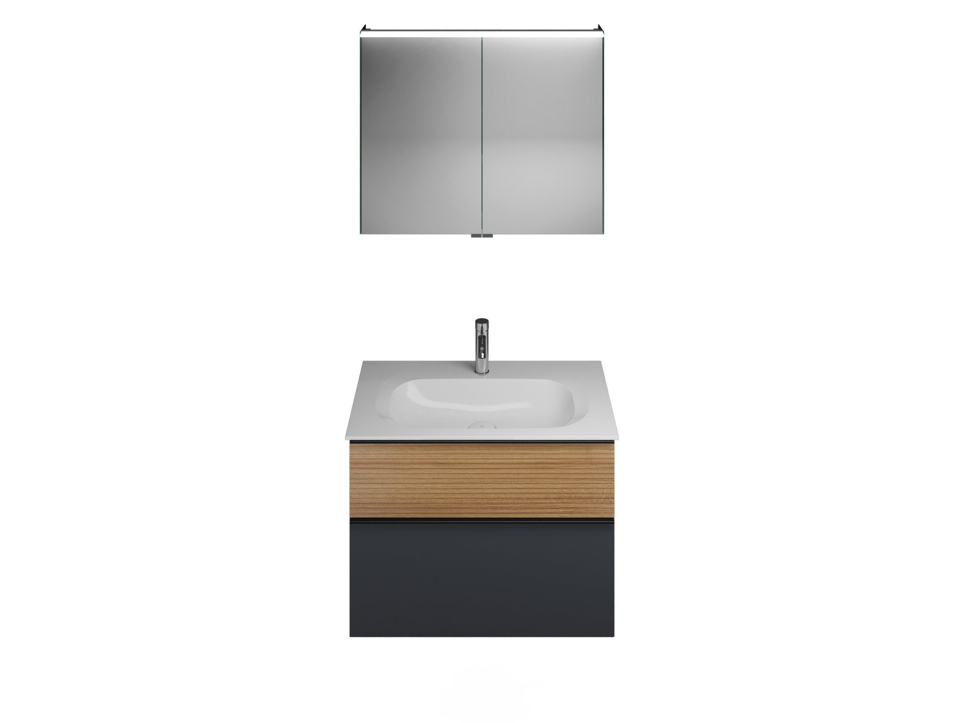 Burgbad FIUMO Waschtisch Set mit Spiegelschrank 82 cm breit, Braun/Anthrazit, Waschbecken Gussmarmor Weiß Burgbad FIUMO Waschtisch Set mit Spiegelschrank 82 cm breit, Braun/Anthrazit, Waschbecken Gussmarmor Weiß