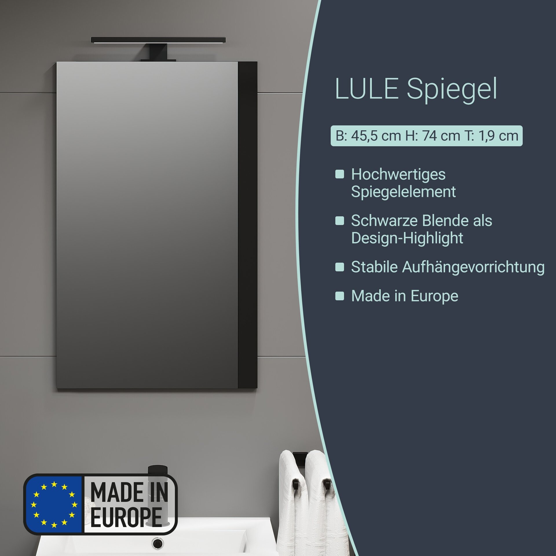 BADEDU LULE Spiegel 45,5 cm breit mit Blende