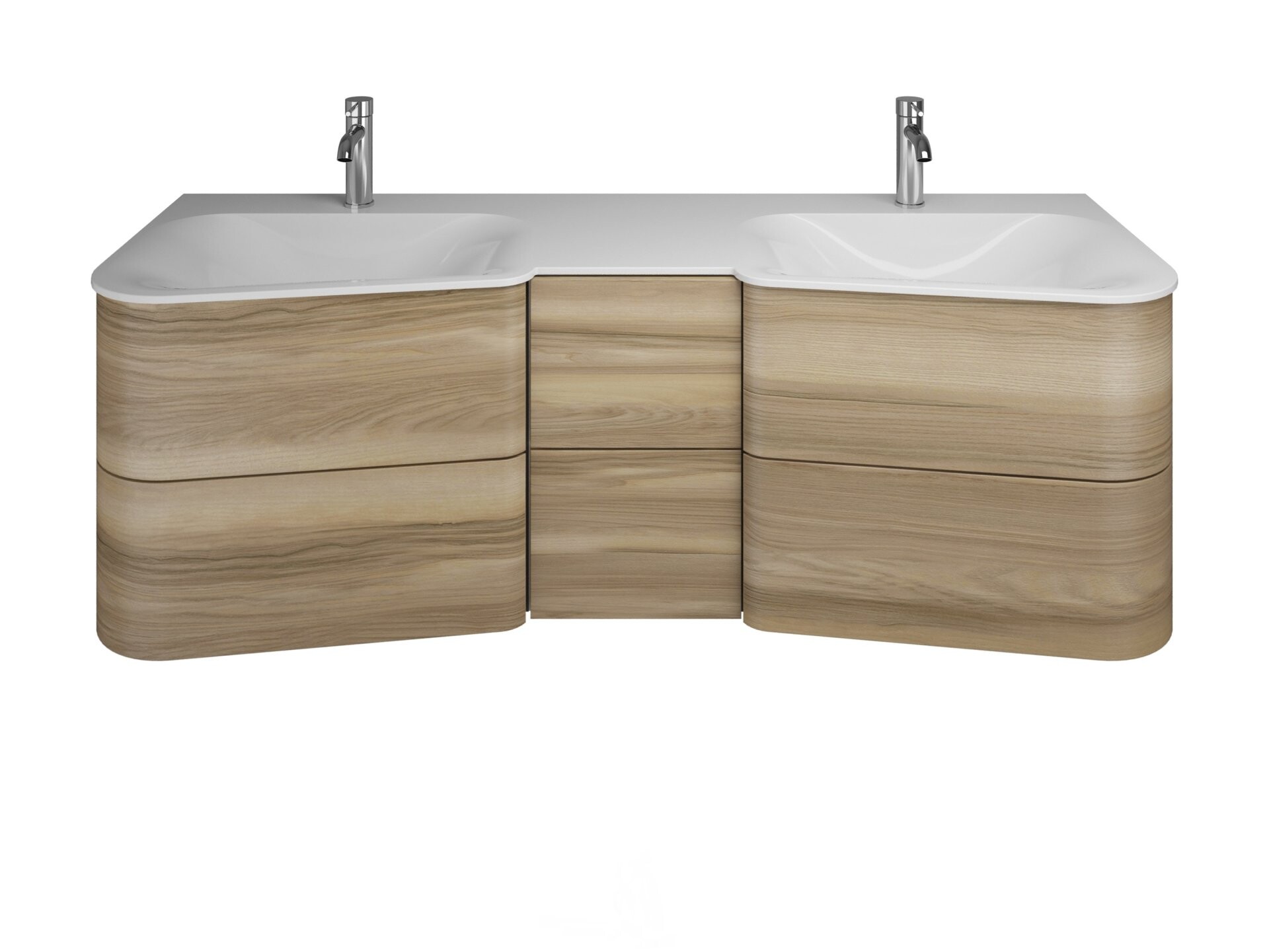 Burgbad BADU Waschbecken mit Unterschrank 152 cm breit, Braun, Doppelwaschbecken Gussmarmor Weiß, 6 Schubladen Burgbad BADU Waschbecken mit Unterschrank 152 cm breit, Braun, Doppelwaschbecken Gussmarmor Weiß, 6 Schubladen