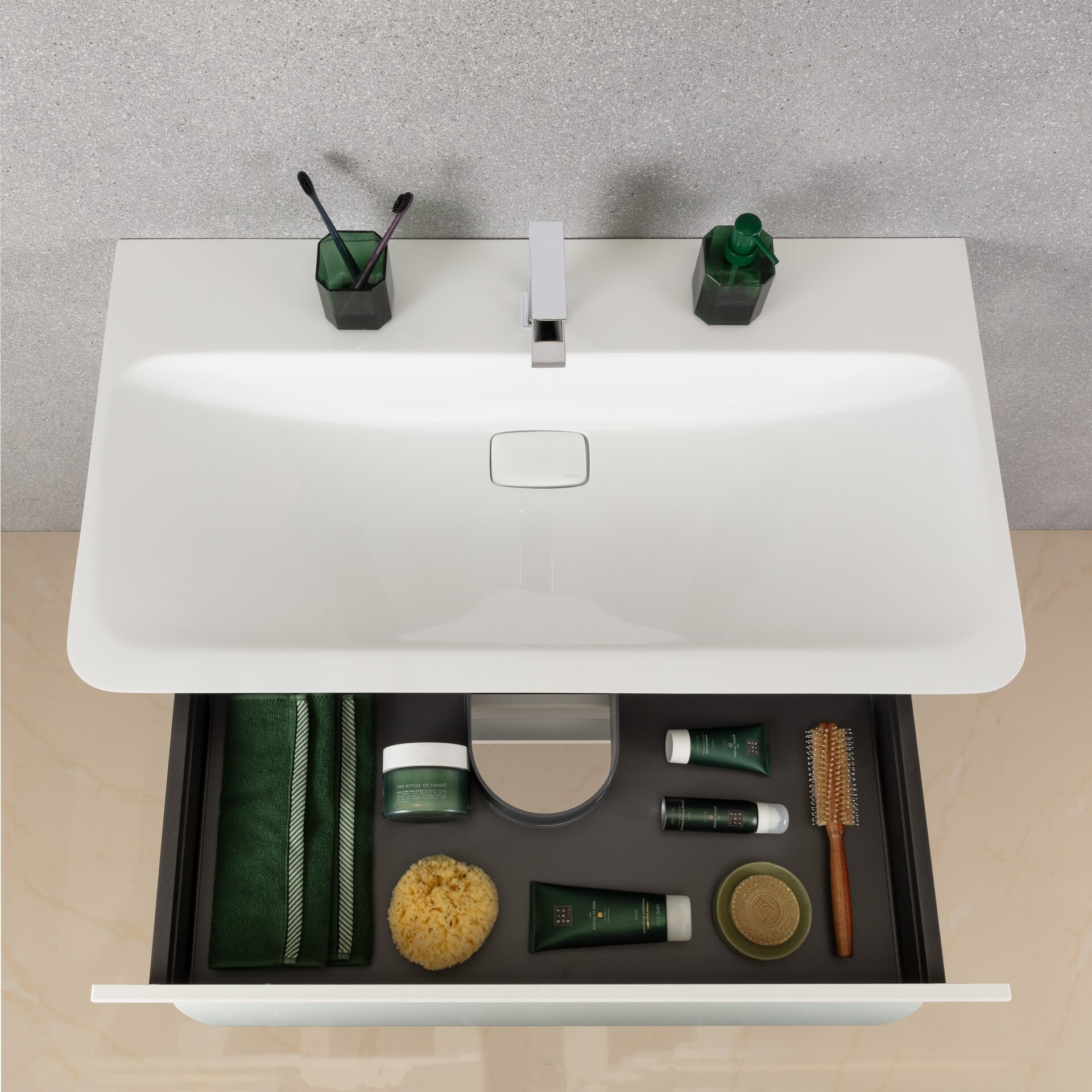 Lanzet M9 Waschtisch Set mit Spiegel 100 cm breit, Anthrazit, mit Waschbeckenbeleuchtung