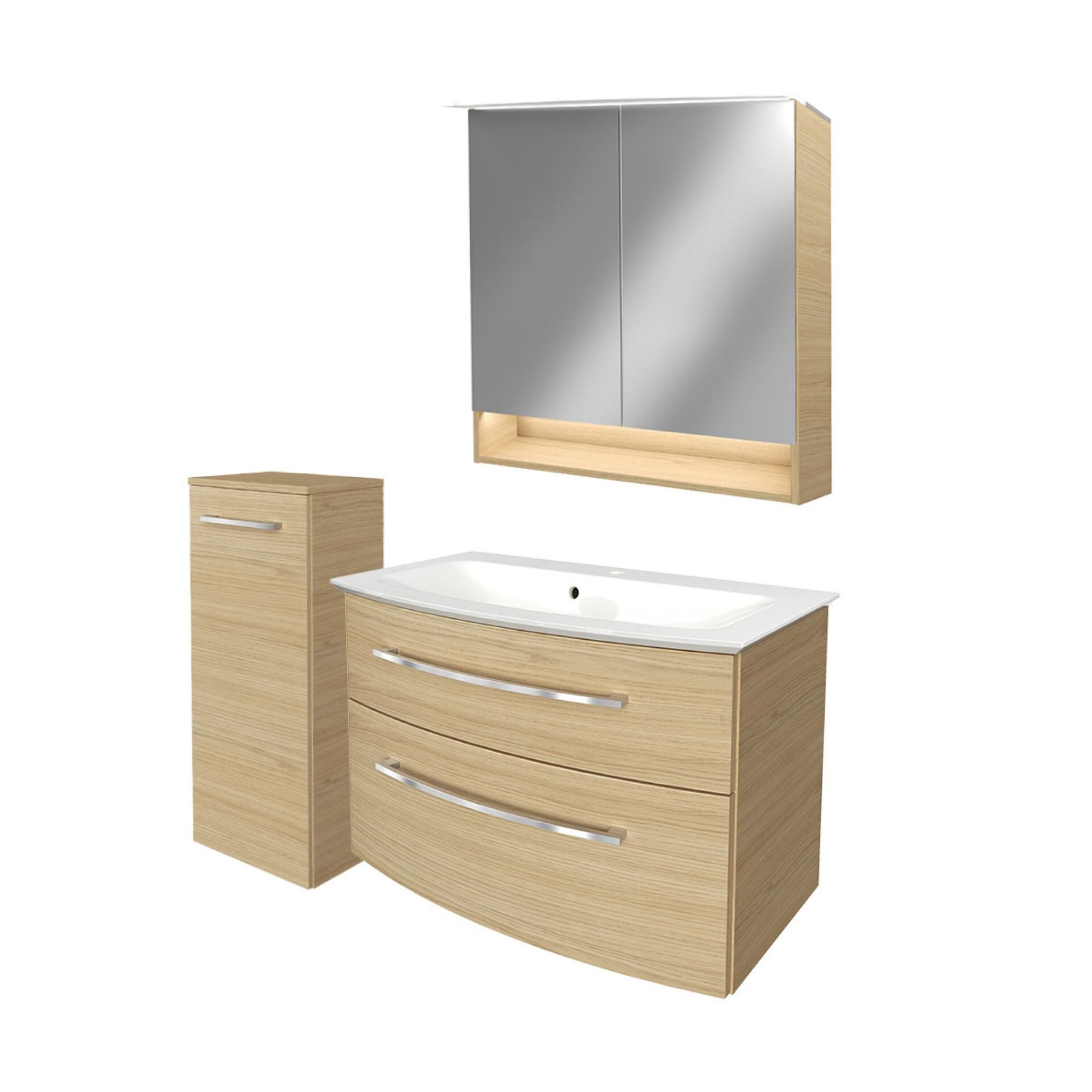 Fackelmann B.STYLE Badmöbel Set 4-teilig, 83 cm, Braun + LED-Spiegelschrank + Midischrank links Fackelmann B.STYLE Badmöbel Set 4-teilig, 83 cm, Braun + LED-Spiegelschrank + Midischrank links