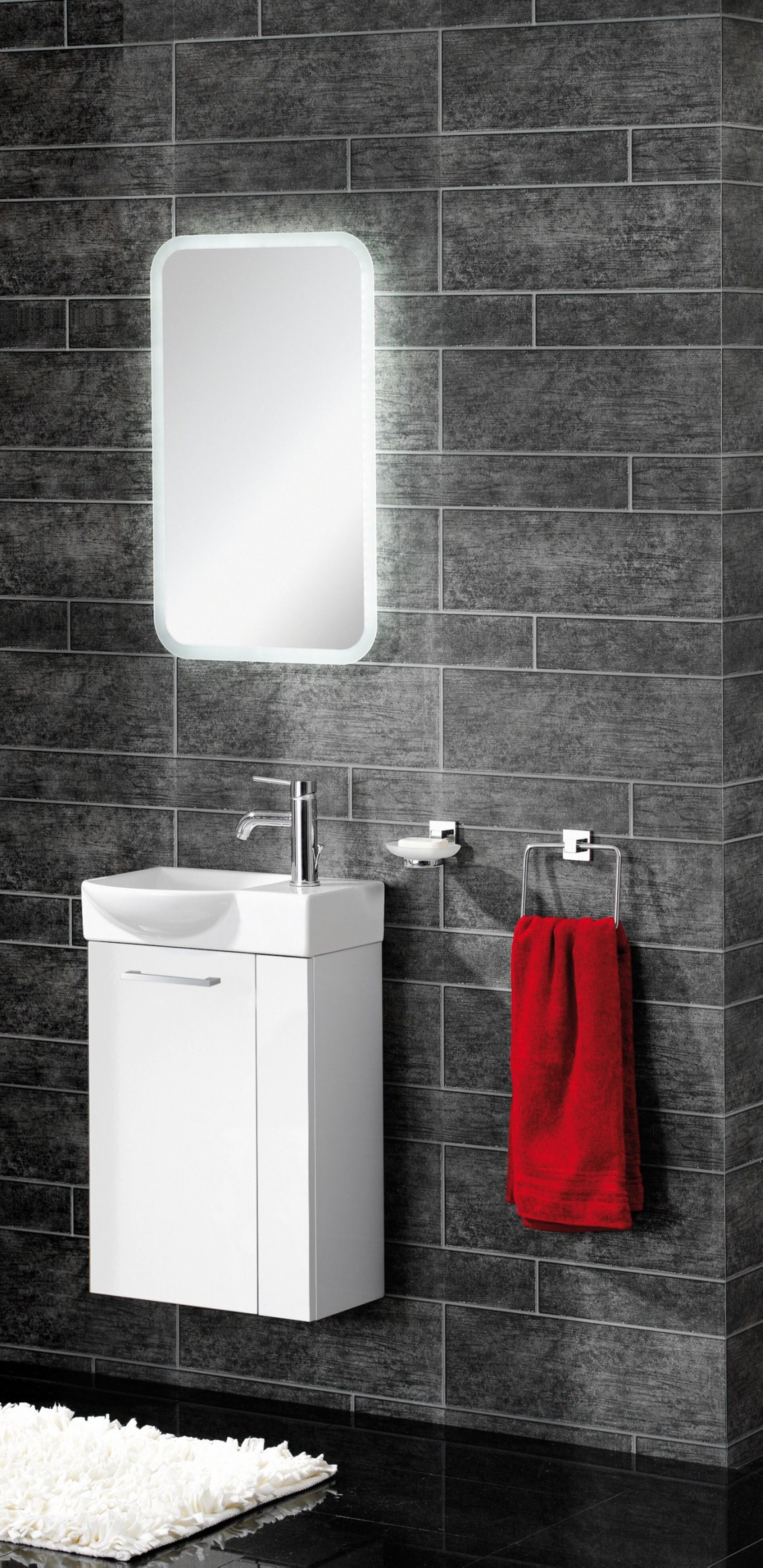 Fackelmann SBC SCENO Gäste WC Set 4-teilig 45 cm, Weiß, links, Keramik, LED-Spiegel inkl. Hahn rechts Fackelmann SBC SCENO Gäste WC Set 4-teilig 45 cm, Weiß, links, Keramik, LED-Spiegel inkl. Hahn rechts