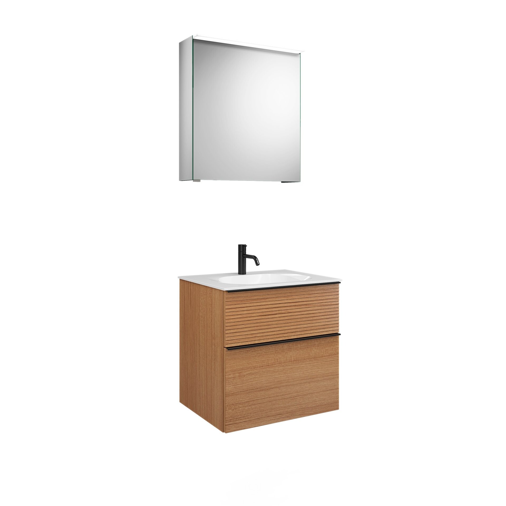 Burgbad FIUMO Waschtisch Set mit Spiegelschrank 62 cm breit, Braun, Waschbecken Gussmarmor Weiß, Anschlag rechts Burgbad FIUMO Waschtisch Set mit Spiegelschrank 62 cm breit, Braun, Waschbecken Gussmarmor Weiß, Anschlag rechts