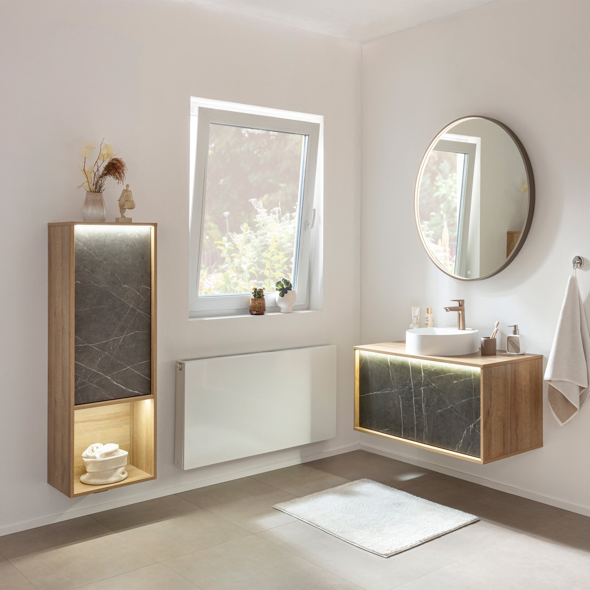 LANZET DUNE Midischrank 40,3 cm breit, Marmor Grau/Braun hell, inkl. LED Beleuchtung LANZET DUNE Midischrank 40,3 cm breit, Marmor Grau/Braun hell, inkl. LED Beleuchtung