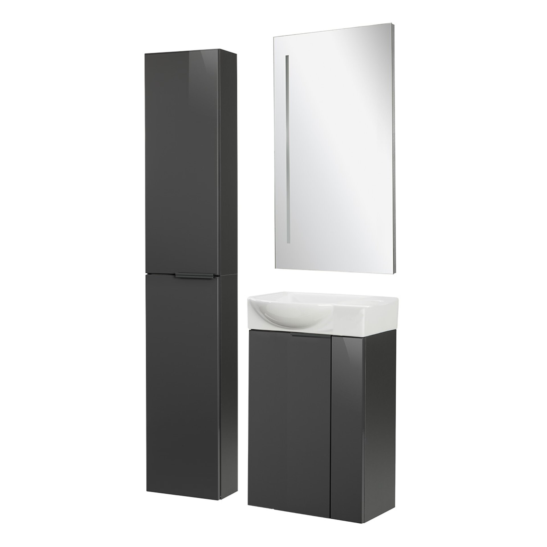 Fackelmann SBC LUNA Gäste WC Set 4-teilig 45 cm, Anthrazit, Keramik rechts, Spiegel+Hochschrank slim Fackelmann SBC LUNA Gäste WC Set 4-teilig 45 cm, Anthrazit, Keramik rechts, Spiegel+Hochschrank slim