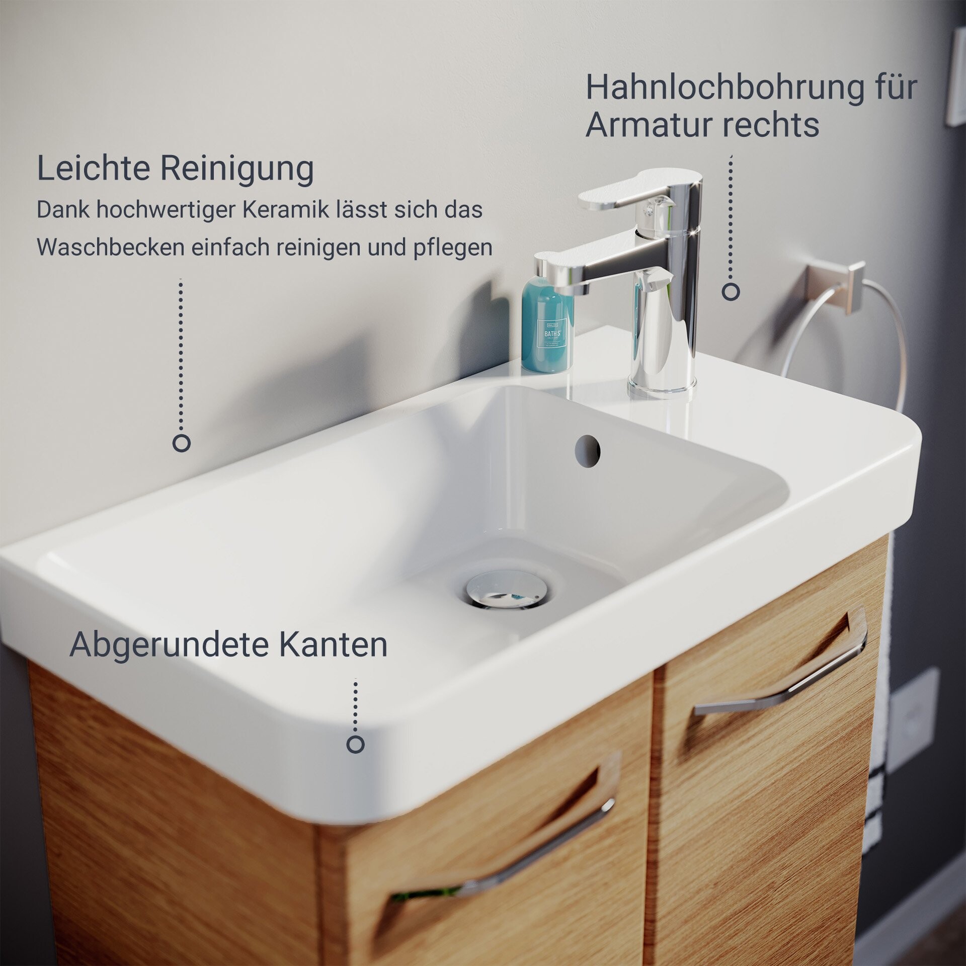 Fackelmann MILANO Waschbecken 55 cm aus Keramik, links, Weiß Fackelmann MILANO Waschbecken 55 cm aus Keramik, links, Weiß
