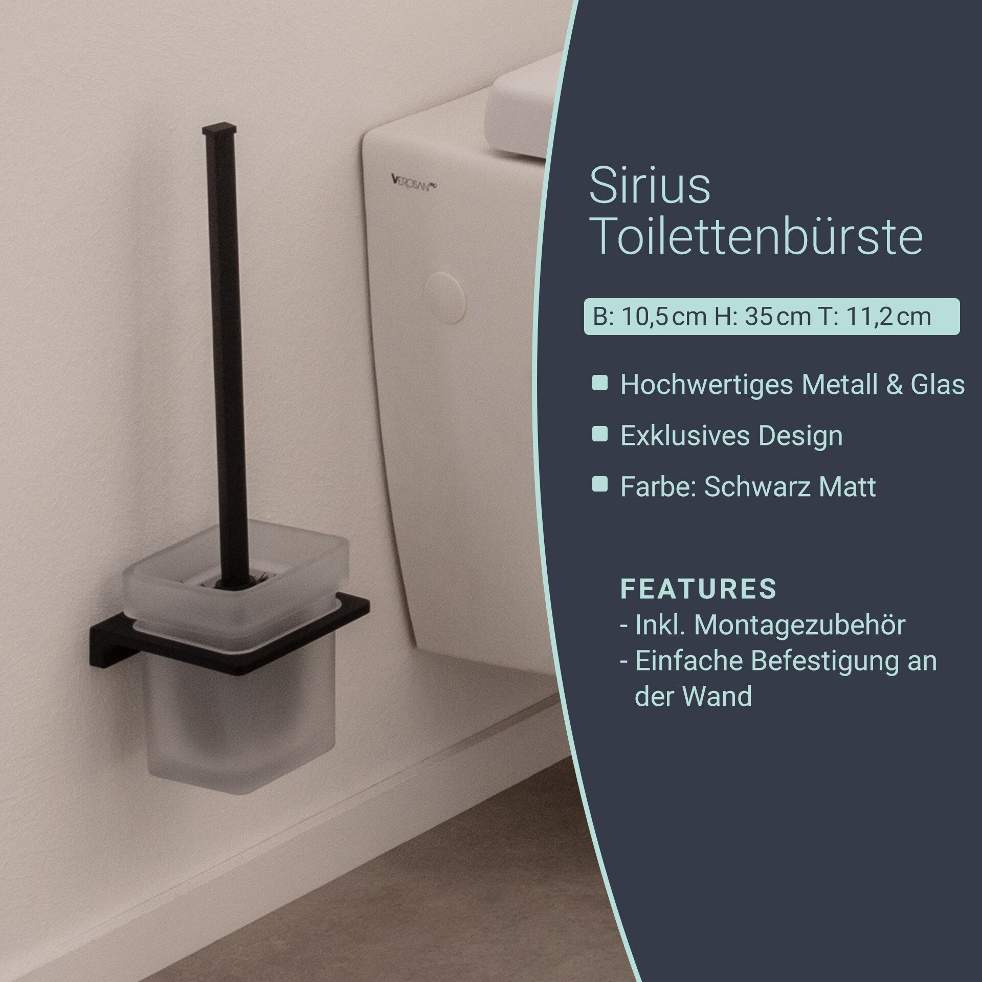 BadeDu SIRIUS Toilettenbürste mit Halter Schwarz matt BadeDu SIRIUS Toilettenbürste mit Halter Schwarz matt