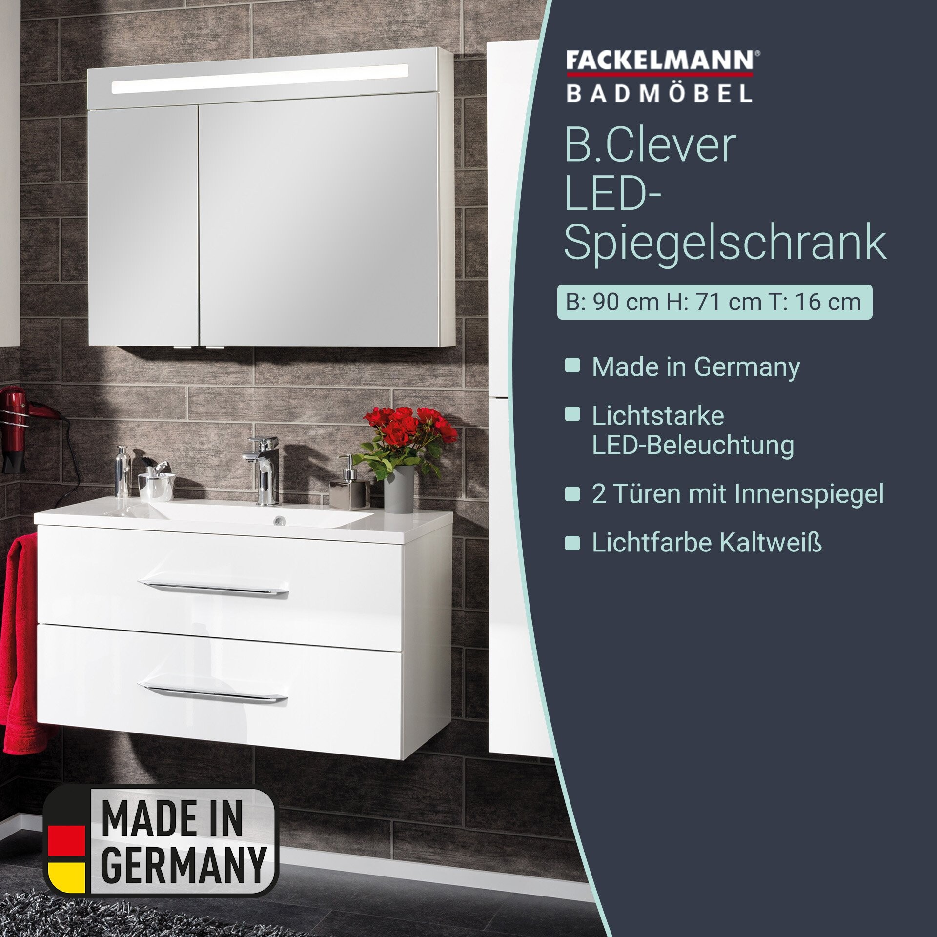 Fackelmann B.CLEVER LED Spiegelschrank 90 cm, Weiß Fackelmann B.CLEVER LED Spiegelschrank 90 cm, Weiß