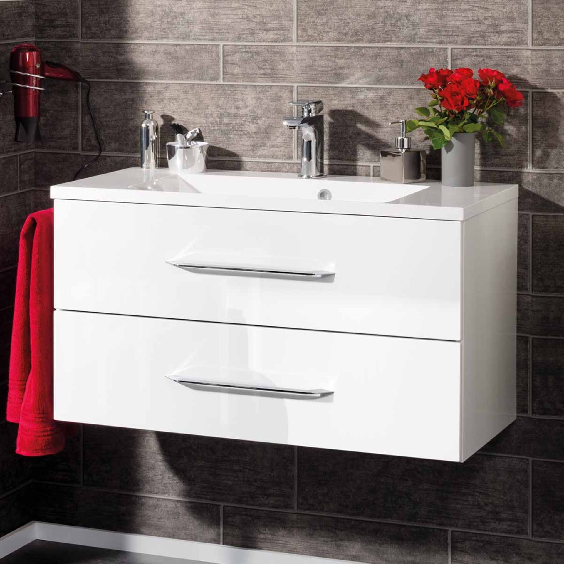 Fackelmann B.CLEVER Waschtisch Set Gussmarmor 90 cm, Weiß Fackelmann B.CLEVER Waschtisch Set Gussmarmor 90 cm, Weiß