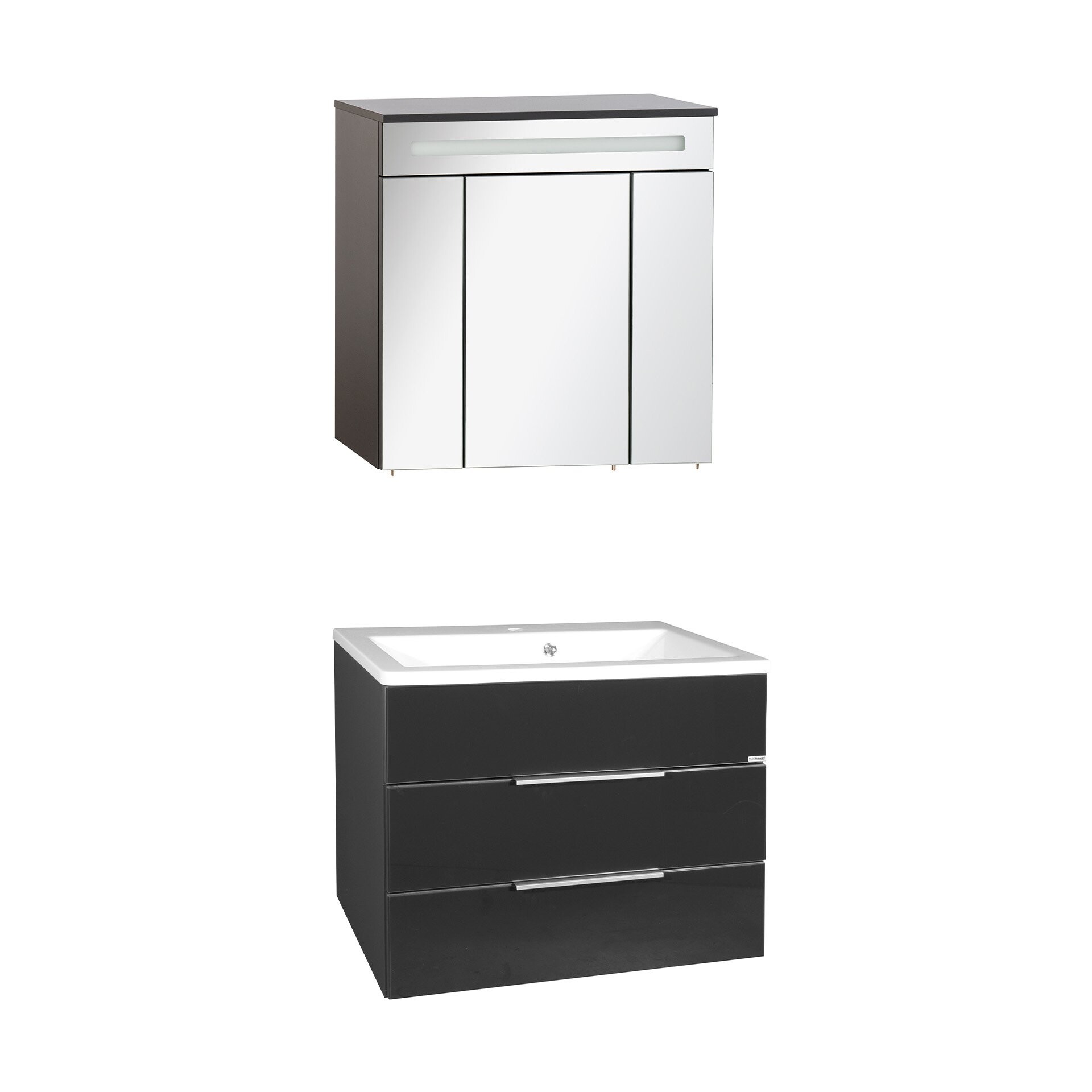 Fackelmann KARA Badmöbel Set 3-teilig, 80 cm, Anthrazit, Gussmarmor, 2 Schubladen Fackelmann KARA Badmöbel Set 3-teilig, 80 cm, Anthrazit, Gussmarmor, 2 Schubladen