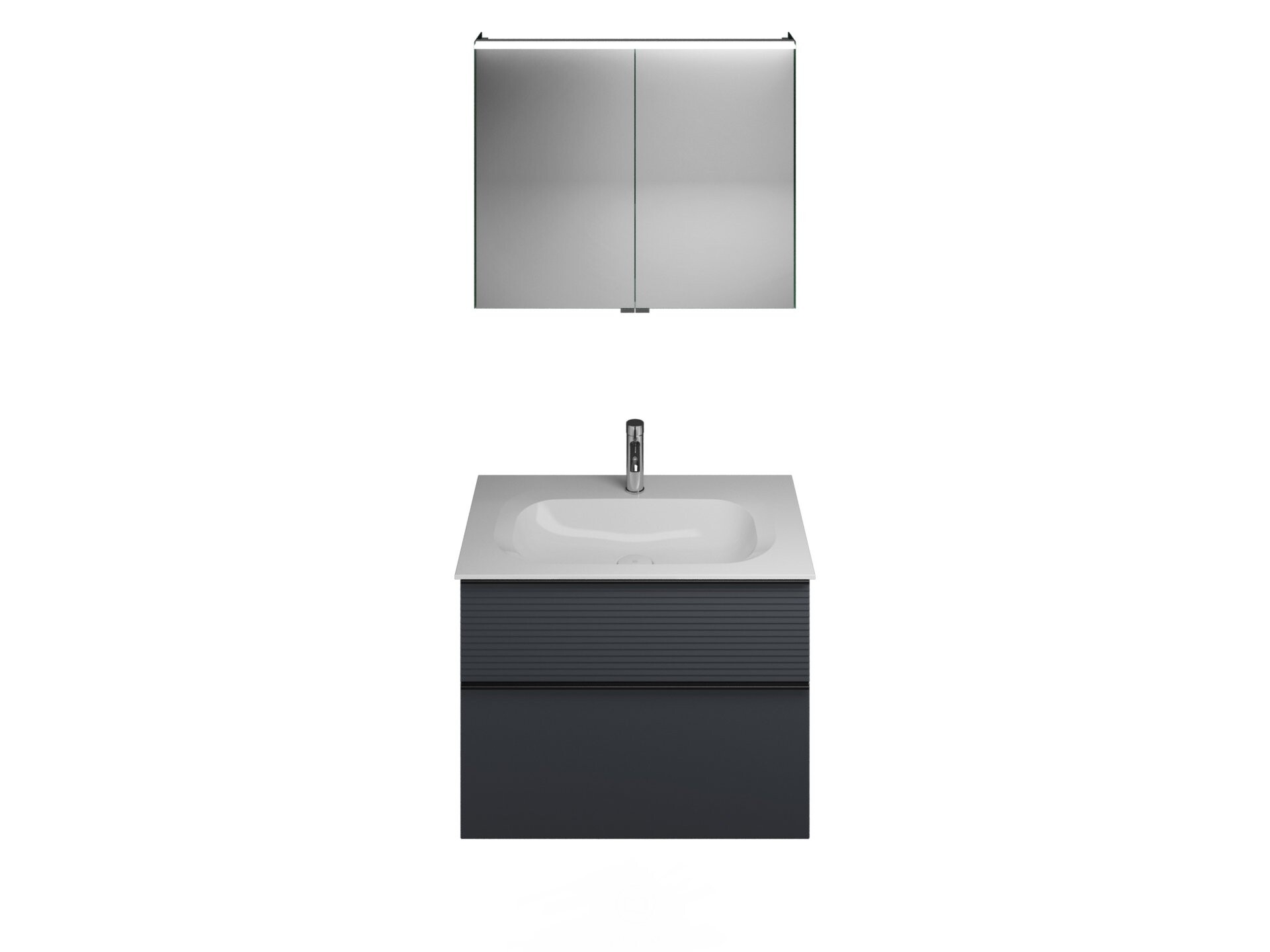 Burgbad FIUMO Waschtisch Set mit Spiegelschrank 82 cm breit, Anthrazit, Waschbecken Gussmarmor Weiß Burgbad FIUMO Waschtisch Set mit Spiegelschrank 82 cm breit, Anthrazit, Waschbecken Gussmarmor Weiß