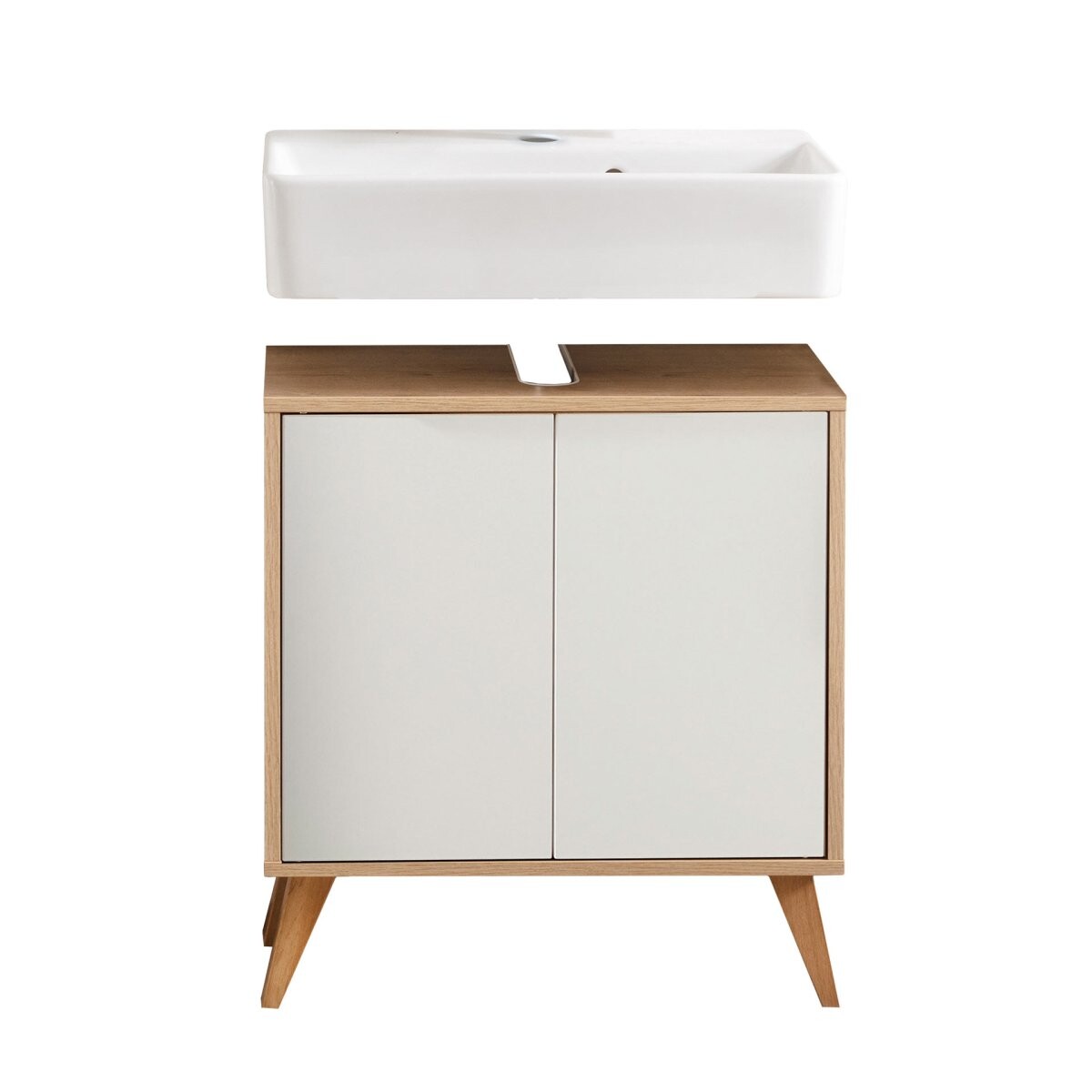 Fackelmann FINN Badmöbelset 3-teilig, 60 cm breit, mit Füßen, Braun hell/Weiß Fackelmann FINN Badmöbelset 3-teilig, 60 cm breit, mit Füßen, Braun hell/Weiß