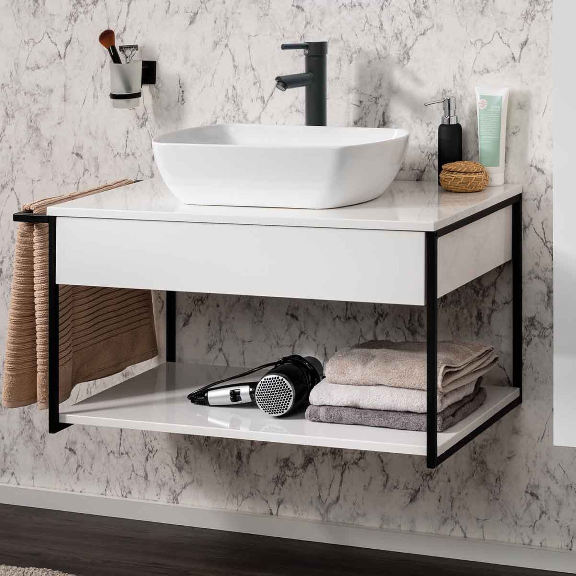 Fackelmann NEW YORK Badmöbel Set 2-teilig, 88 cm breit, Weiß, Keramik Fackelmann NEW YORK Badmöbel Set 2-teilig, 88 cm breit, Weiß, Keramik