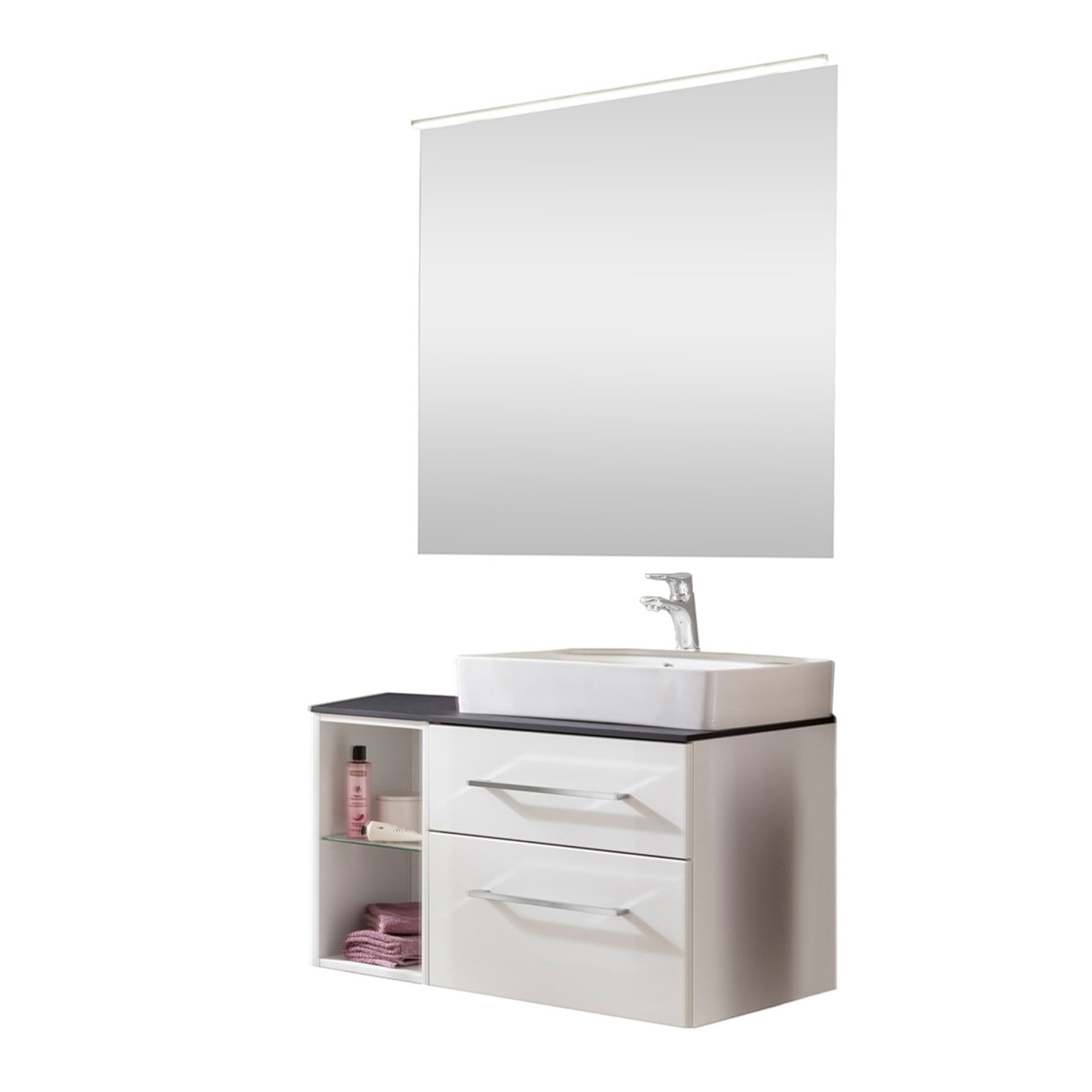 Fackelmann OXFORD Badmöbelset 7-teilig, 90 cm, Weiß, Keramikbecken Fackelmann OXFORD Badmöbelset 7-teilig, 90 cm, Weiß, Keramikbecken