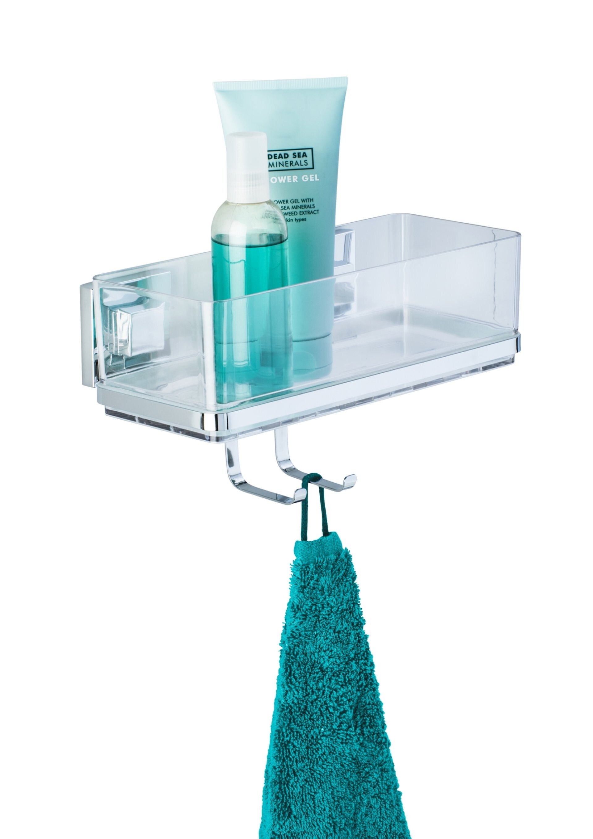 WENKO QUADRO Duschablage, mit Haken, Edelstahl, Befestigen ohne bohren, Vacuum-Loc®