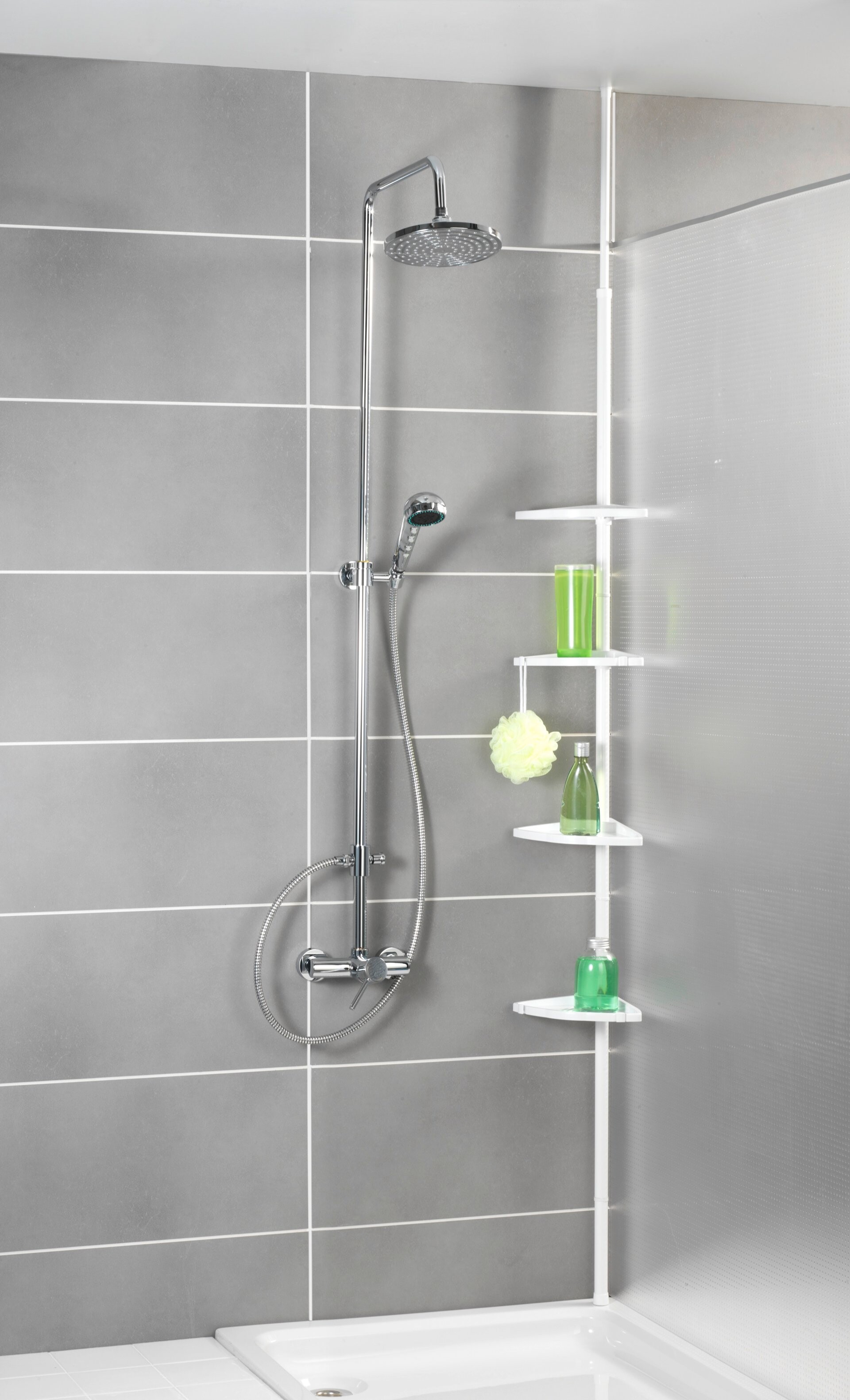 WENKO COMPACT Dusch Eckablage, Weiß, 4 Etagen, ausziehbar