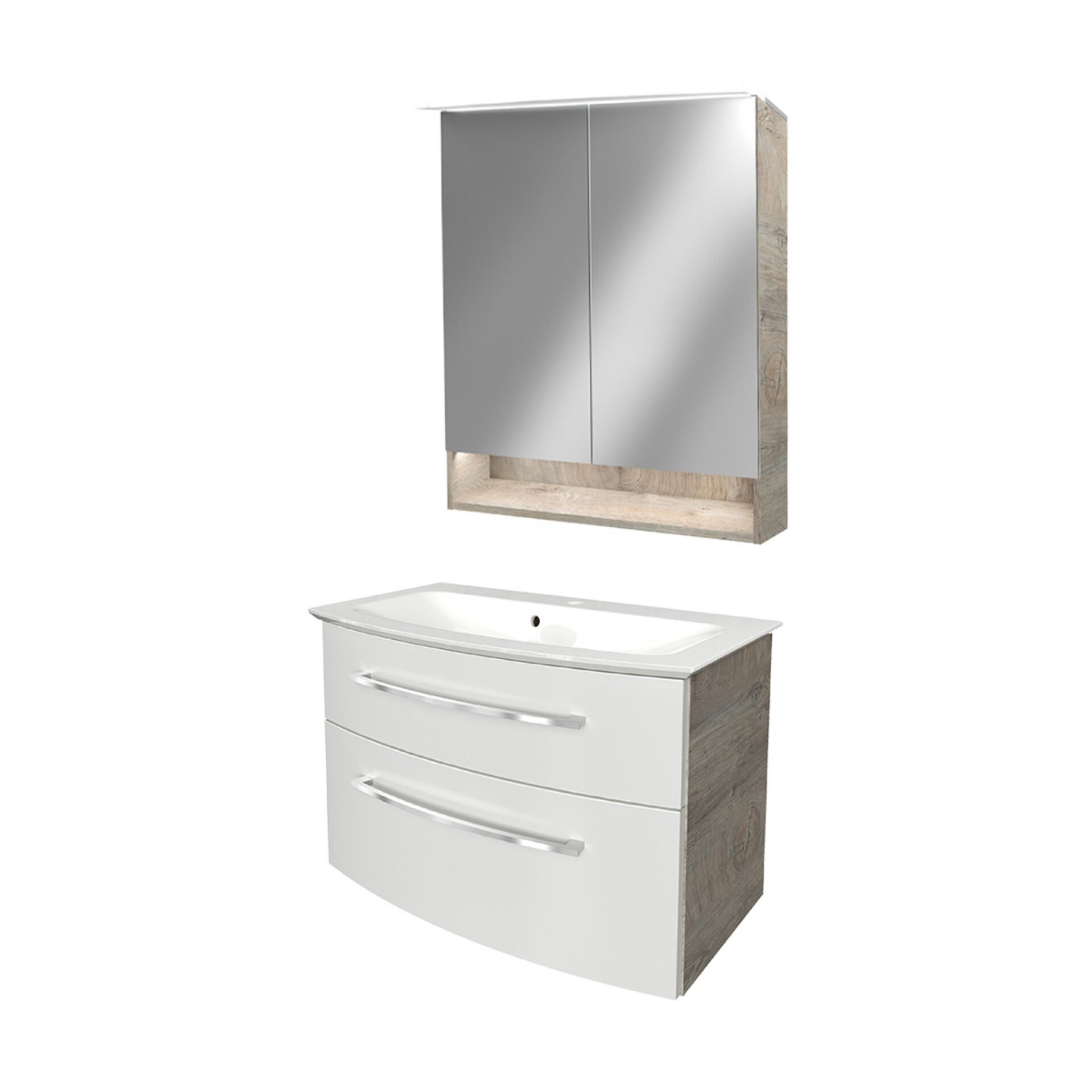 Fackelmann B.STYLE Badmöbel Set 3-teilig, 83 cm, Weiß/Grau + LED-Spiegelschrank Fackelmann B.STYLE Badmöbel Set 3-teilig, 83 cm, Weiß/Grau + LED-Spiegelschrank