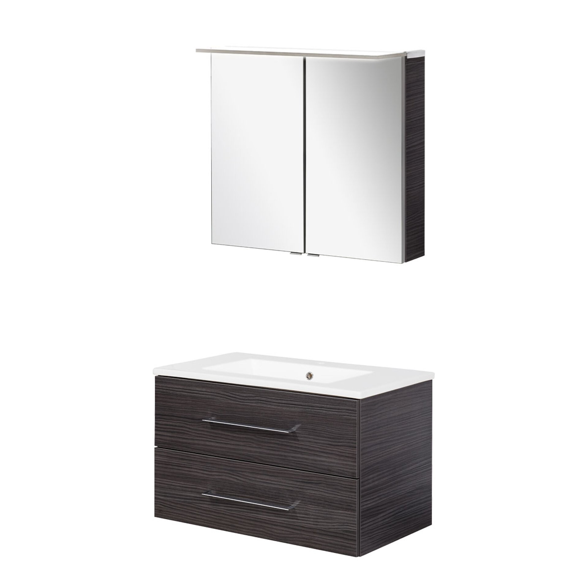 FACKELMANN B.PERFEKT Waschtisch Set mit Spiegelschrank 82 cm breit, Anthrazit, Waschbecken Keramik Weiß FACKELMANN B.PERFEKT Waschtisch Set mit Spiegelschrank 82 cm breit, Anthrazit, Waschbecken Keramik Weiß
