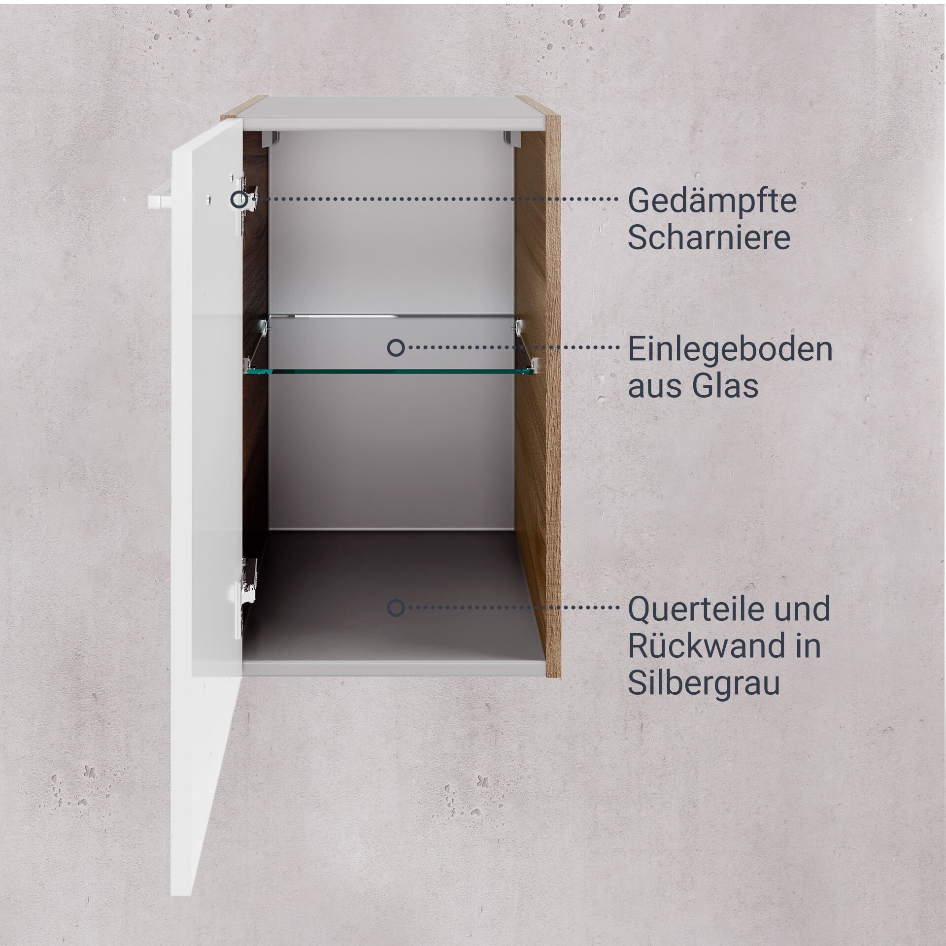 Fackelmann VERONA Unterschrank 35 cm, links, Weiß Hochglanz