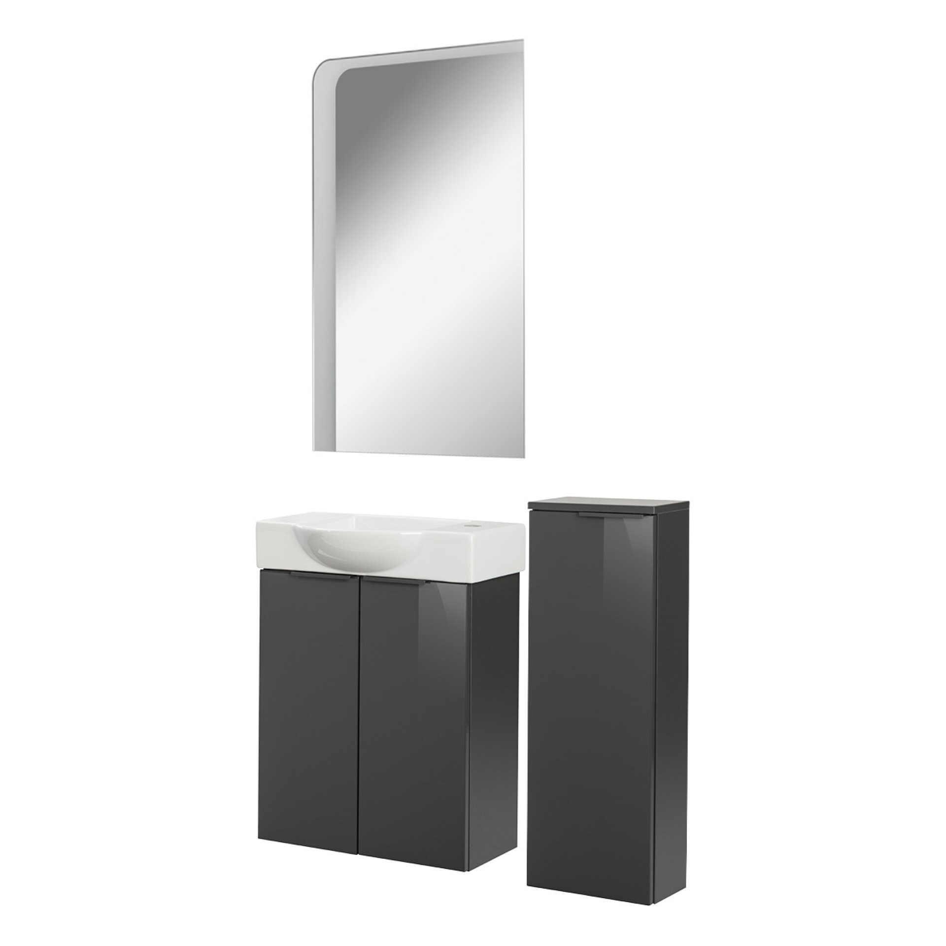 Fackelmann SBC LUNA Gäste WC Set 4-teilig 55 cm, Anthrazit, Keramik rechts+Spiegel+Midischrank slim Fackelmann SBC LUNA Gäste WC Set 4-teilig 55 cm, Anthrazit, Keramik rechts+Spiegel+Midischrank slim