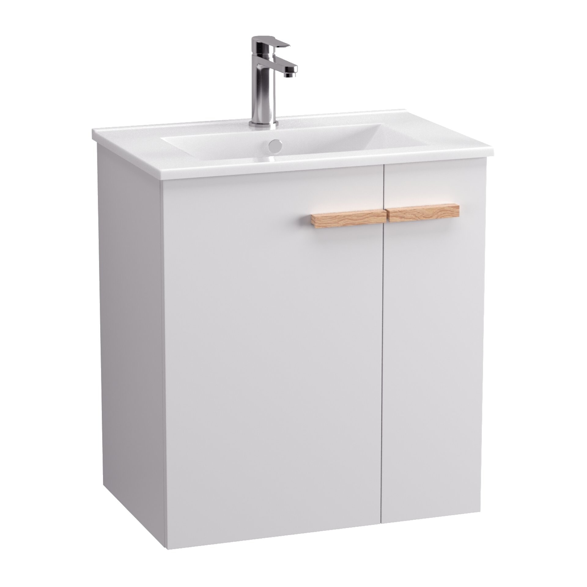 BADEDU HIERA Waschbecken mit Unterschrank 60 cm breit, Weiß, Waschbecken Keramik Weiß